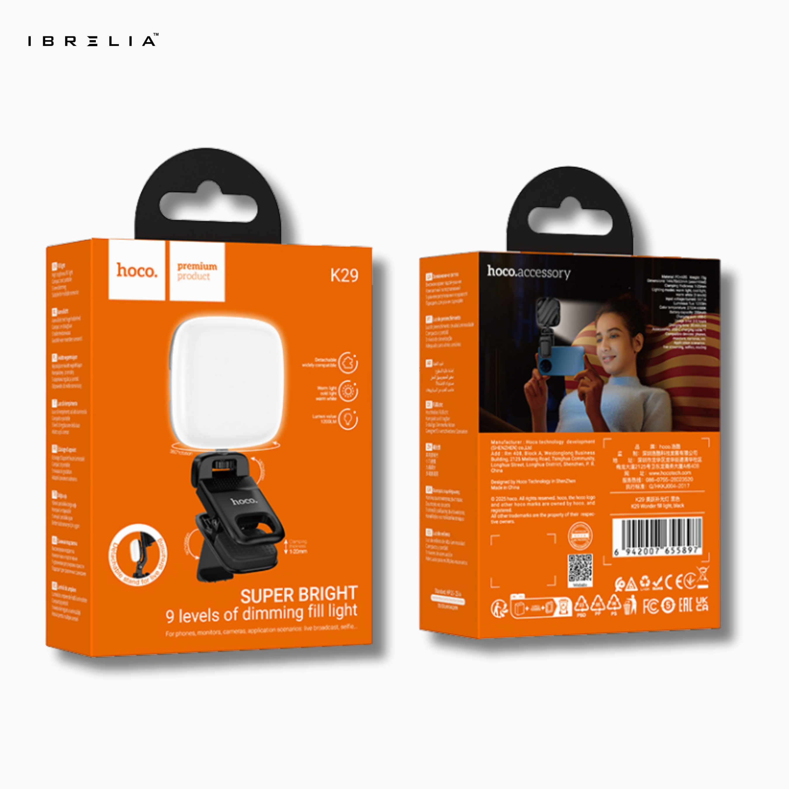 HOCO K29 Super Bright 9-Level Dimming Fill Light – Clip-On LED Light – HOCO | IBRELIA™