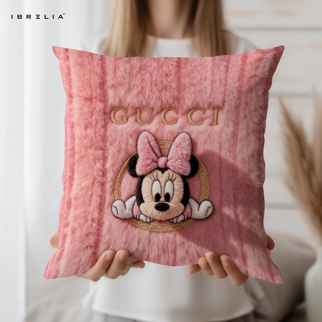 Pink Cartoon Inspired Cushion | Premium Jute Fabric | Double-Sided Print | IBRELIA™ IBRELIA