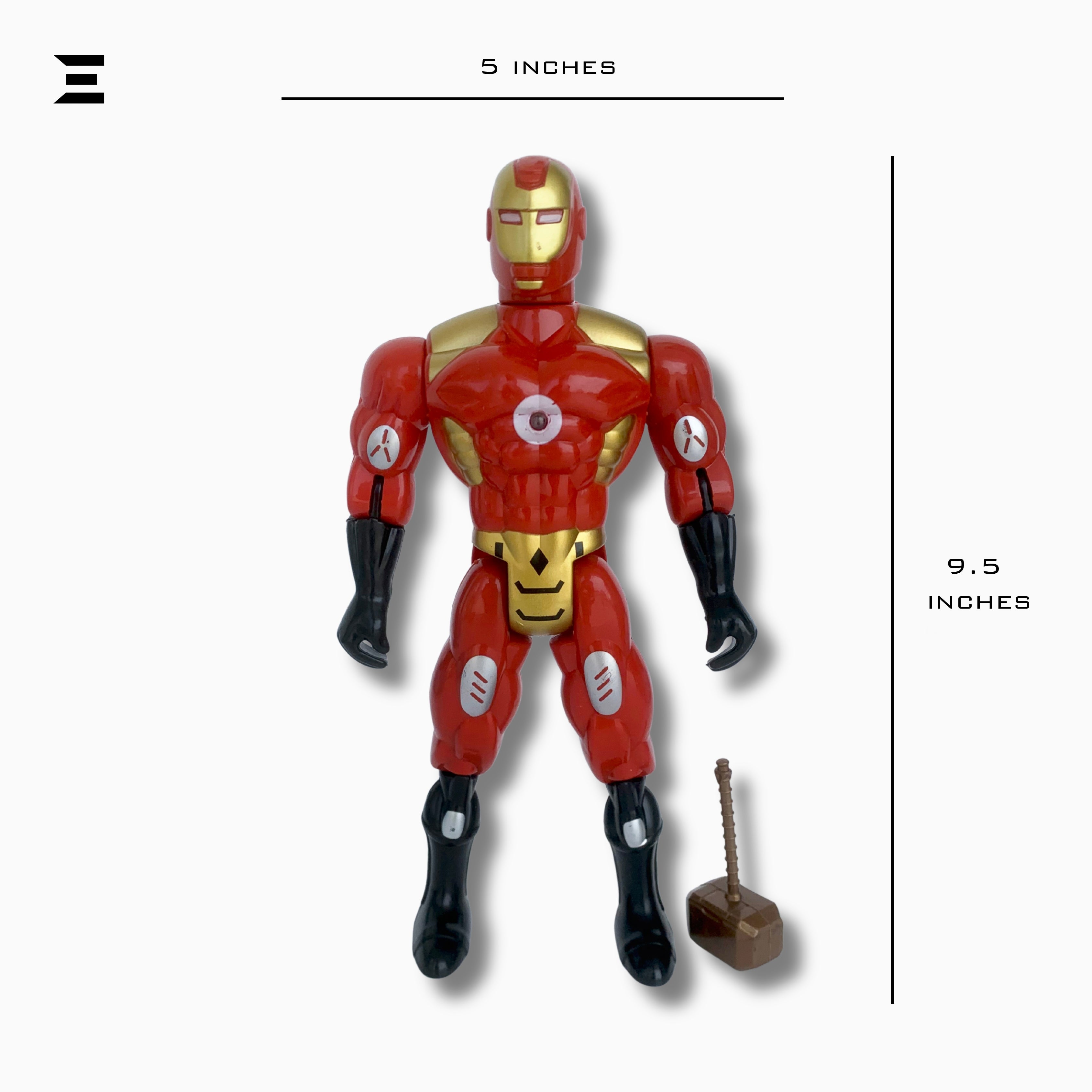 Iron Man Action Figure Toy 9.5 Inch Superhero Collectible with Hammer | Avengers Style Series | IBRELIA™ IBRELIA