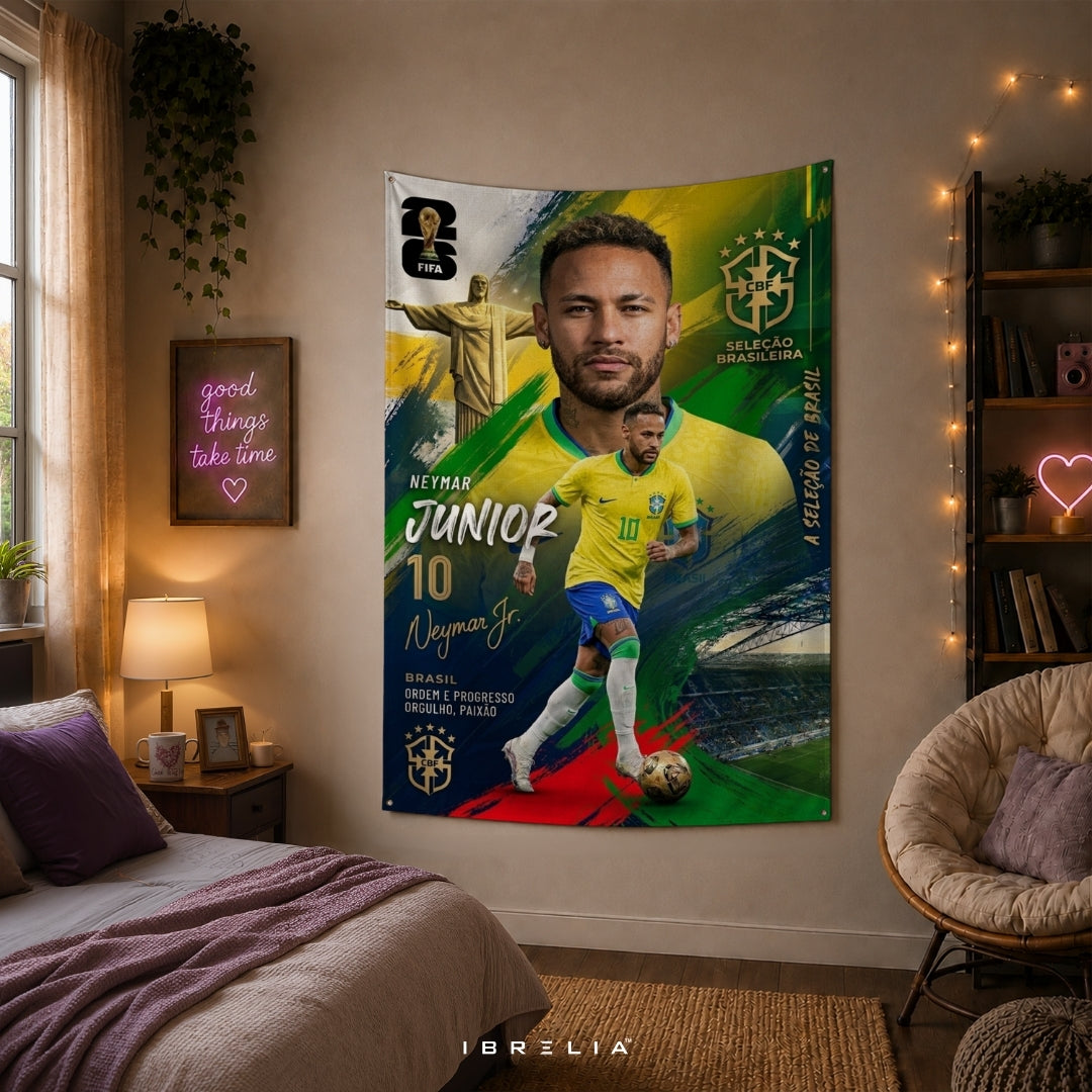 Neymar Junior – Brazil National Team – Premium Jute Fabric Tapestry – IBRELIA™