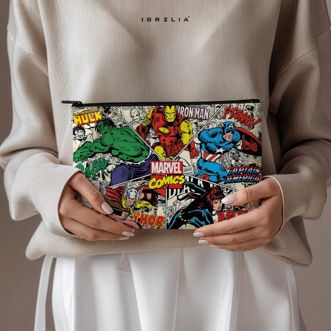 Superhero Comics Collage Makeup & Pencil Pouch – Double-Sided Print – IBRELIA™ IBRELIA