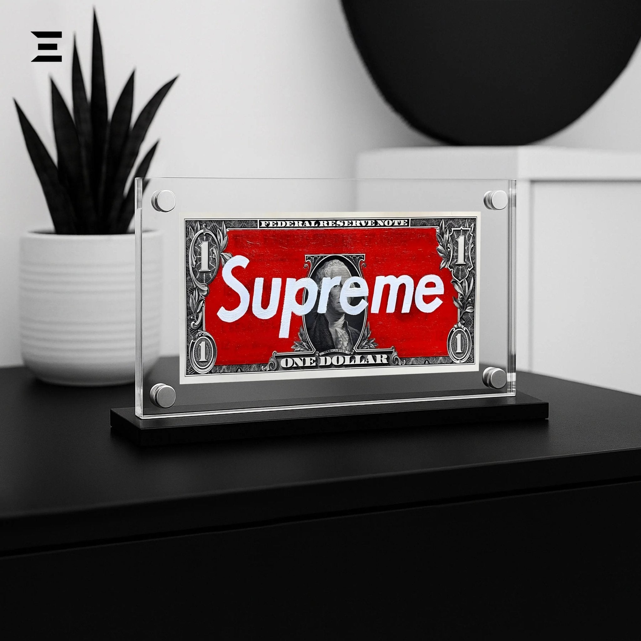 Premium Magnetic Acrylic Frame with Black Base – Supreme $1 Dollar Pop Art - IBRELIA