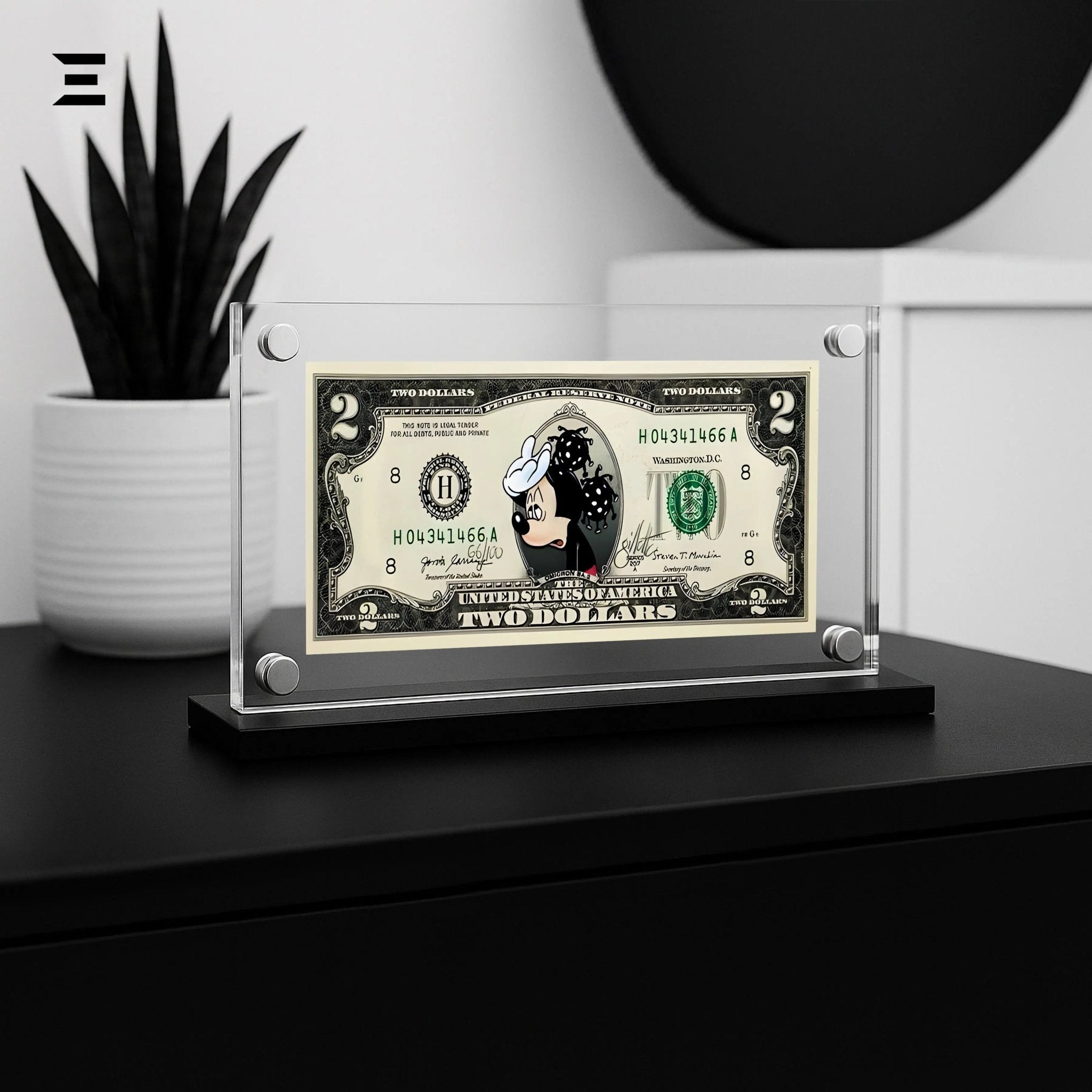 Premium Magnetic Acrylic Frame with Black Base – Minnie Mouse $2 Dollar Pop Art - IBRELIA