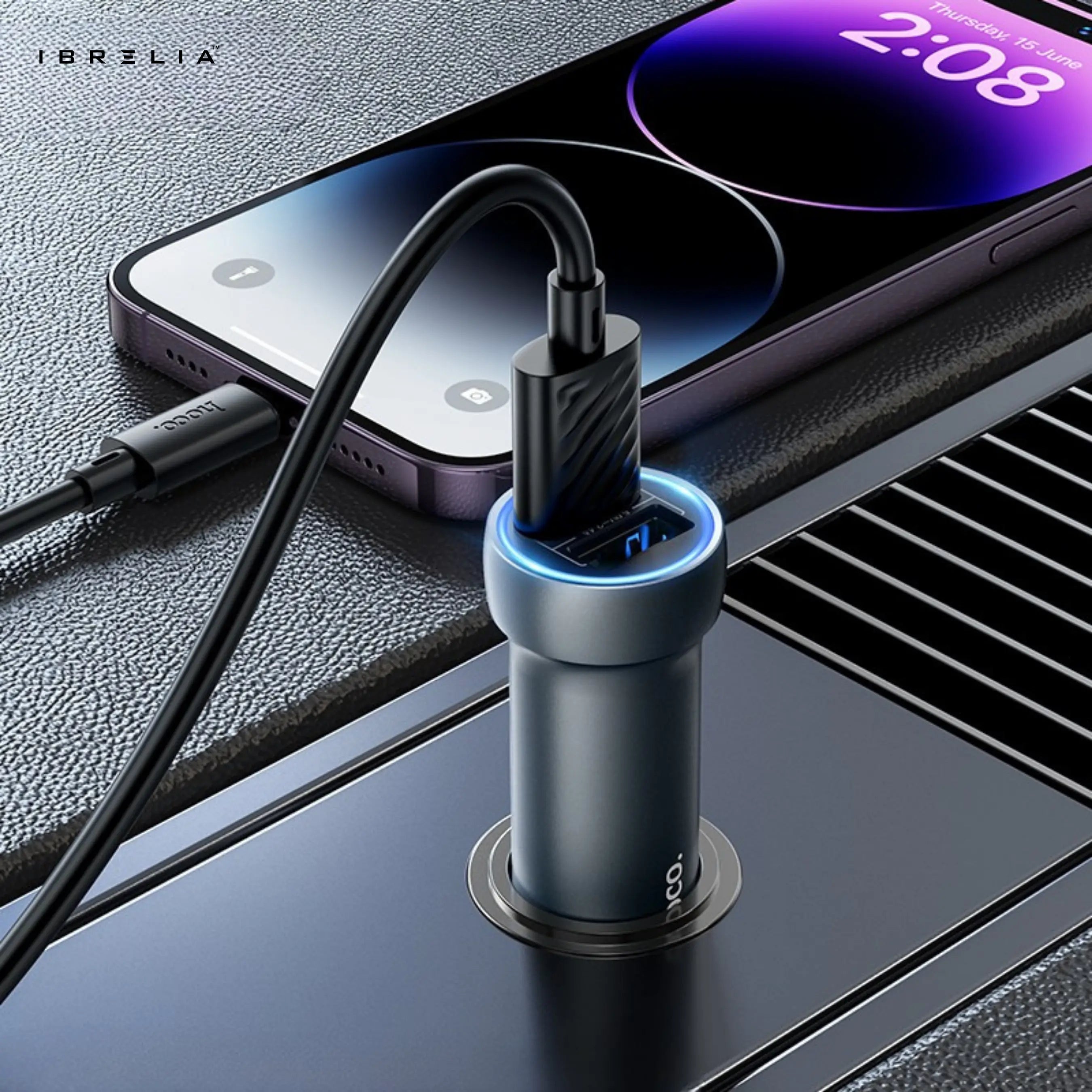 HOCO Z54 Prosperous 15.5W Dual-Port Car Charger Set (Lightning Cable) | IBRELIA™ IBRELIA