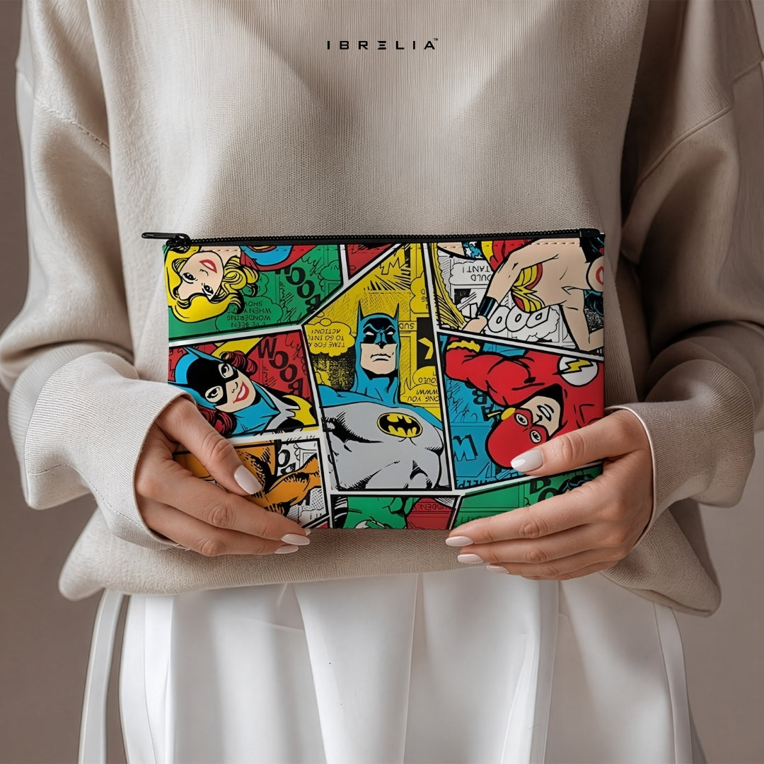 Retro Superhero Comics Makeup & Pencil Pouch – Double-Sided Print – IBRELIA™ IBRELIA