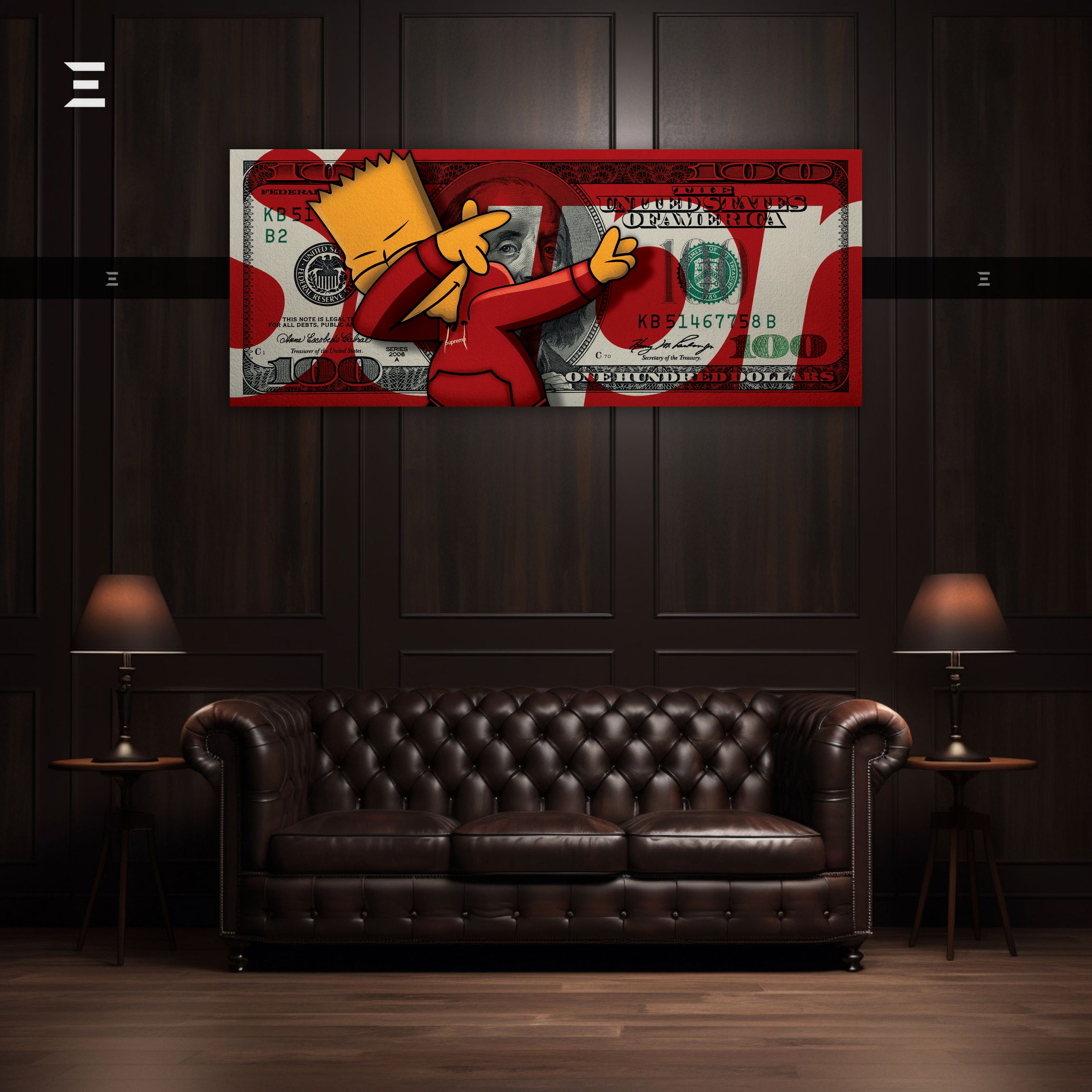 Ultra Wide Wall Art – Bart Simpson x $100 Dollar Bill | IBRELIA