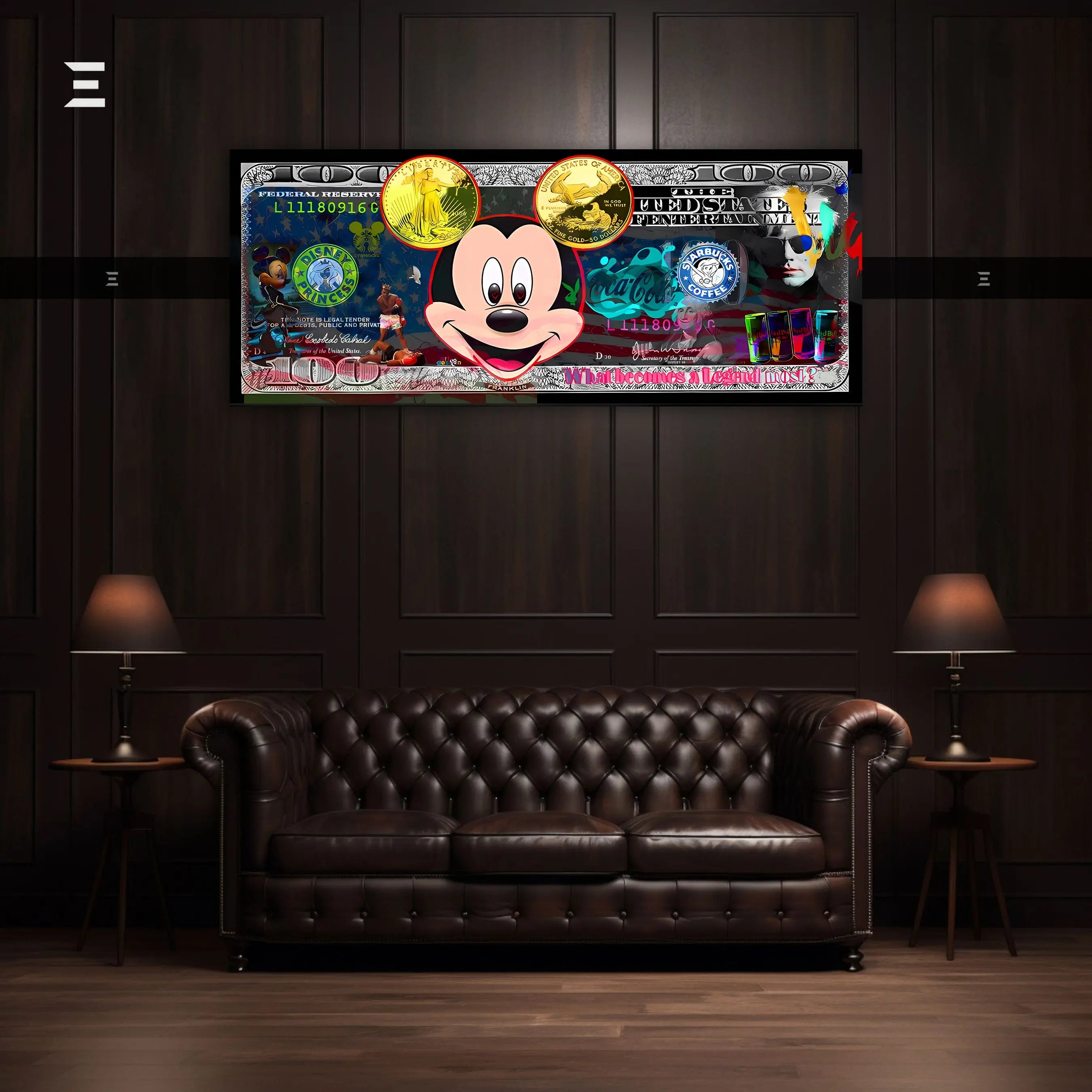 Ultra Wide Wall Art – Mickey Mouse Pop Brand Money Edition | IBRELIA™ IBRELIA