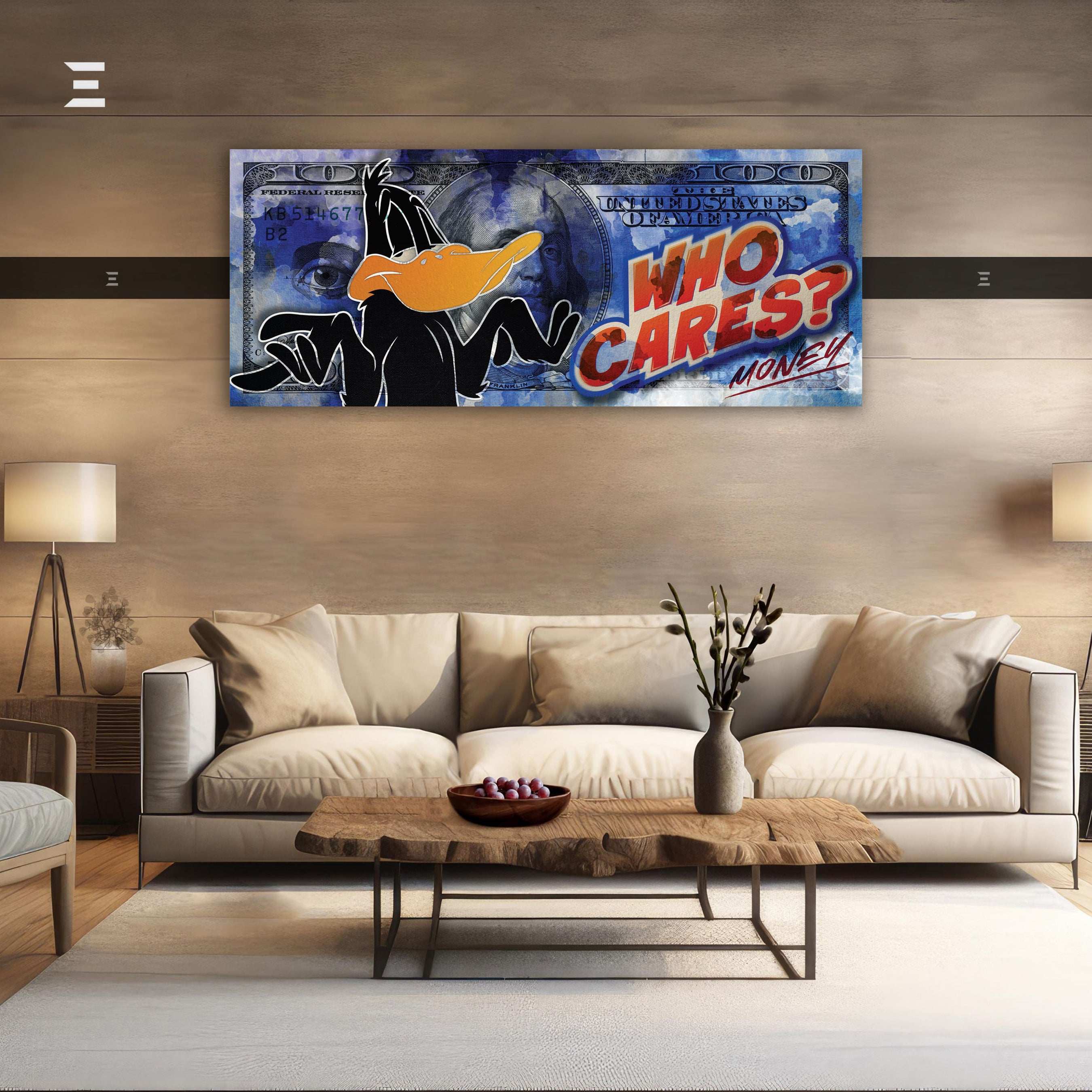 Ultra Wide Wall Art – Daffy Duck “Who Cares? Money” Dollar Design | IBRELIA
