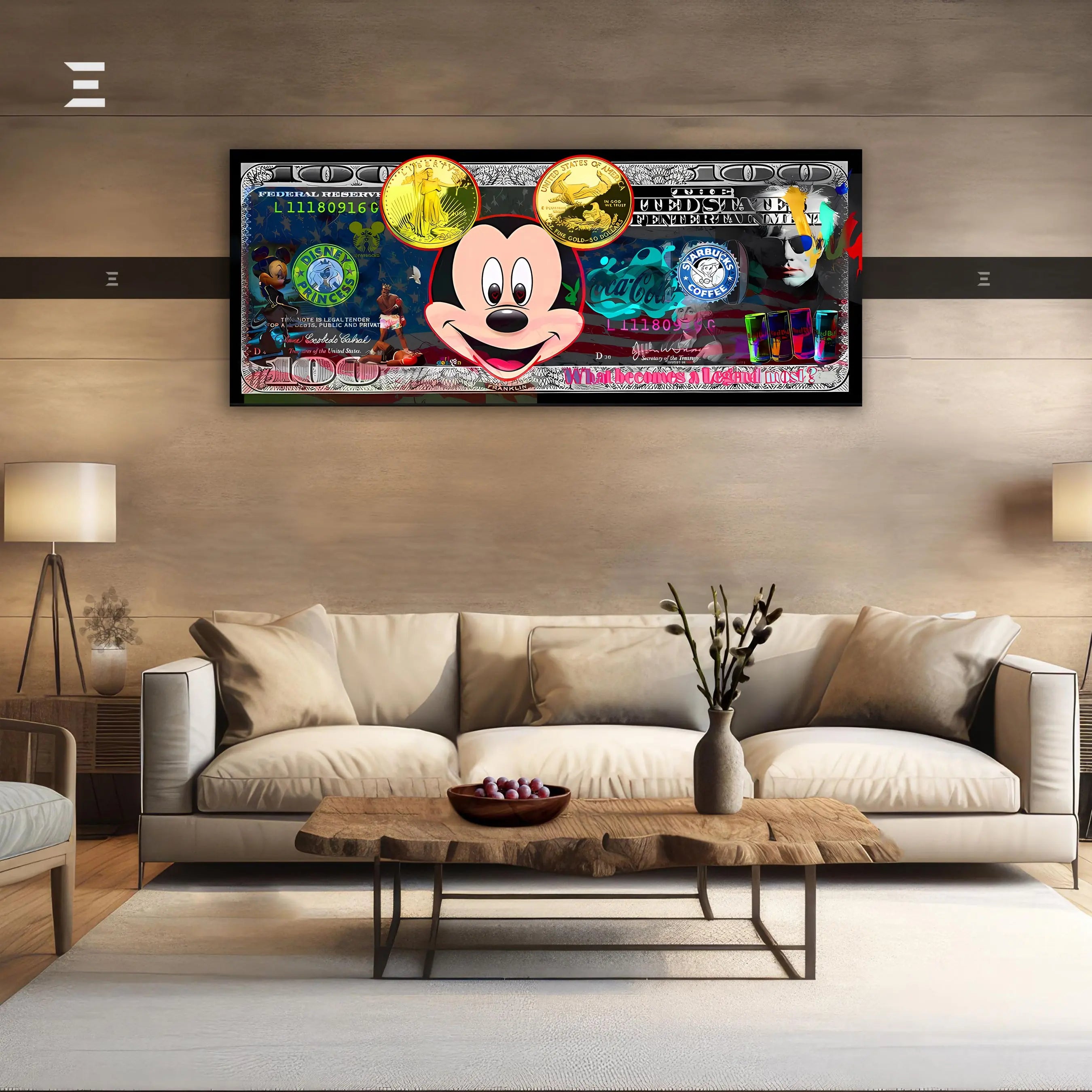 Ultra Wide Wall Art – Mickey Mouse Pop Brand Money Edition | IBRELIA™ IBRELIA