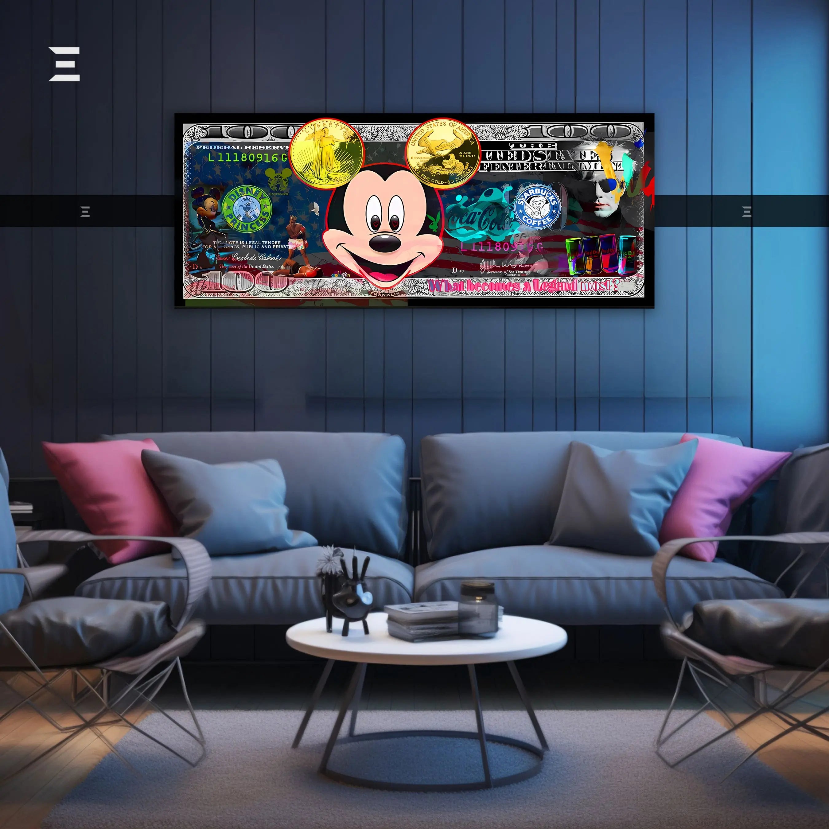 Ultra Wide Wall Art – Mickey Mouse Pop Brand Money Edition | IBRELIA™ IBRELIA