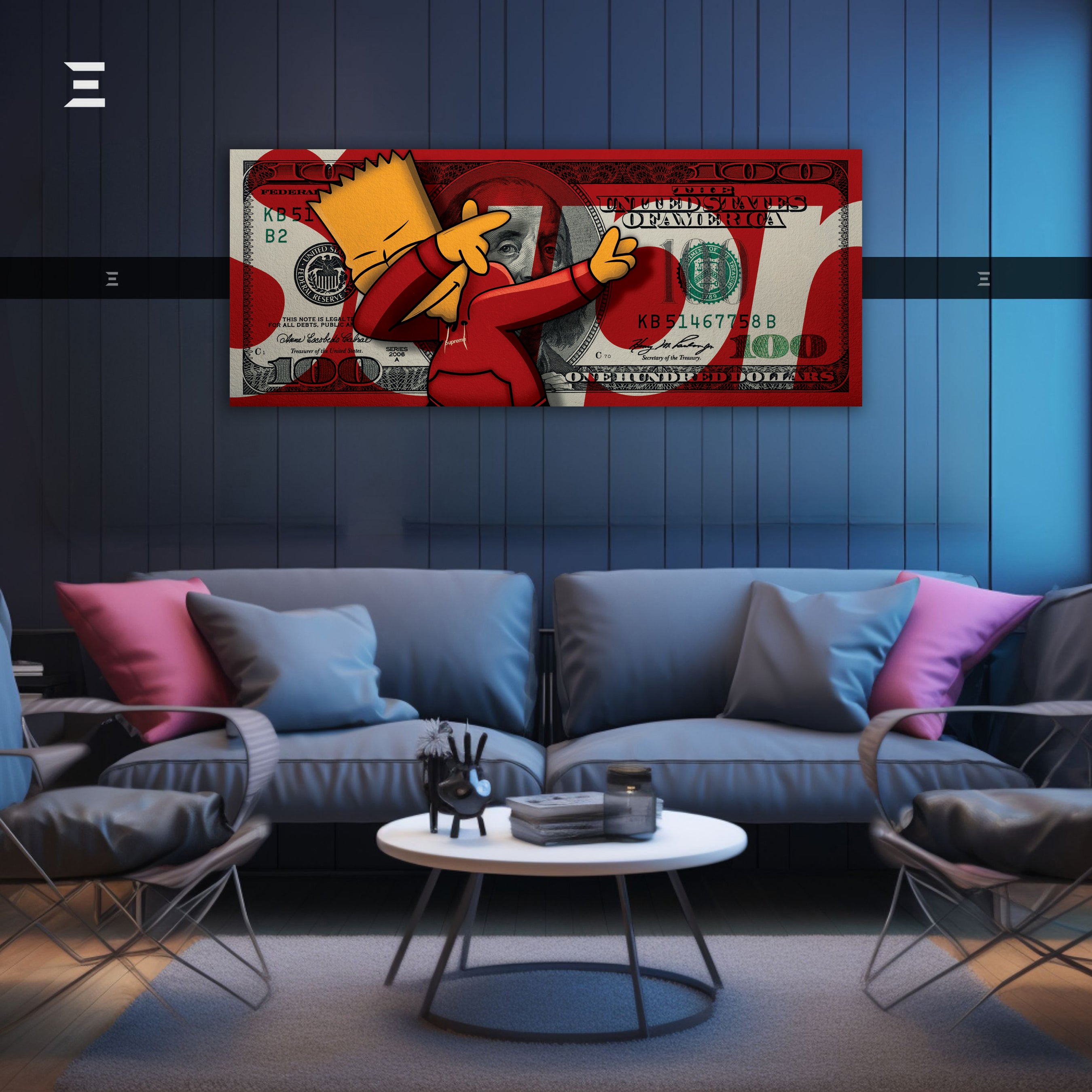 Ultra Wide Wall Art – Bart Simpson x $100 Dollar Bill | IBRELIA