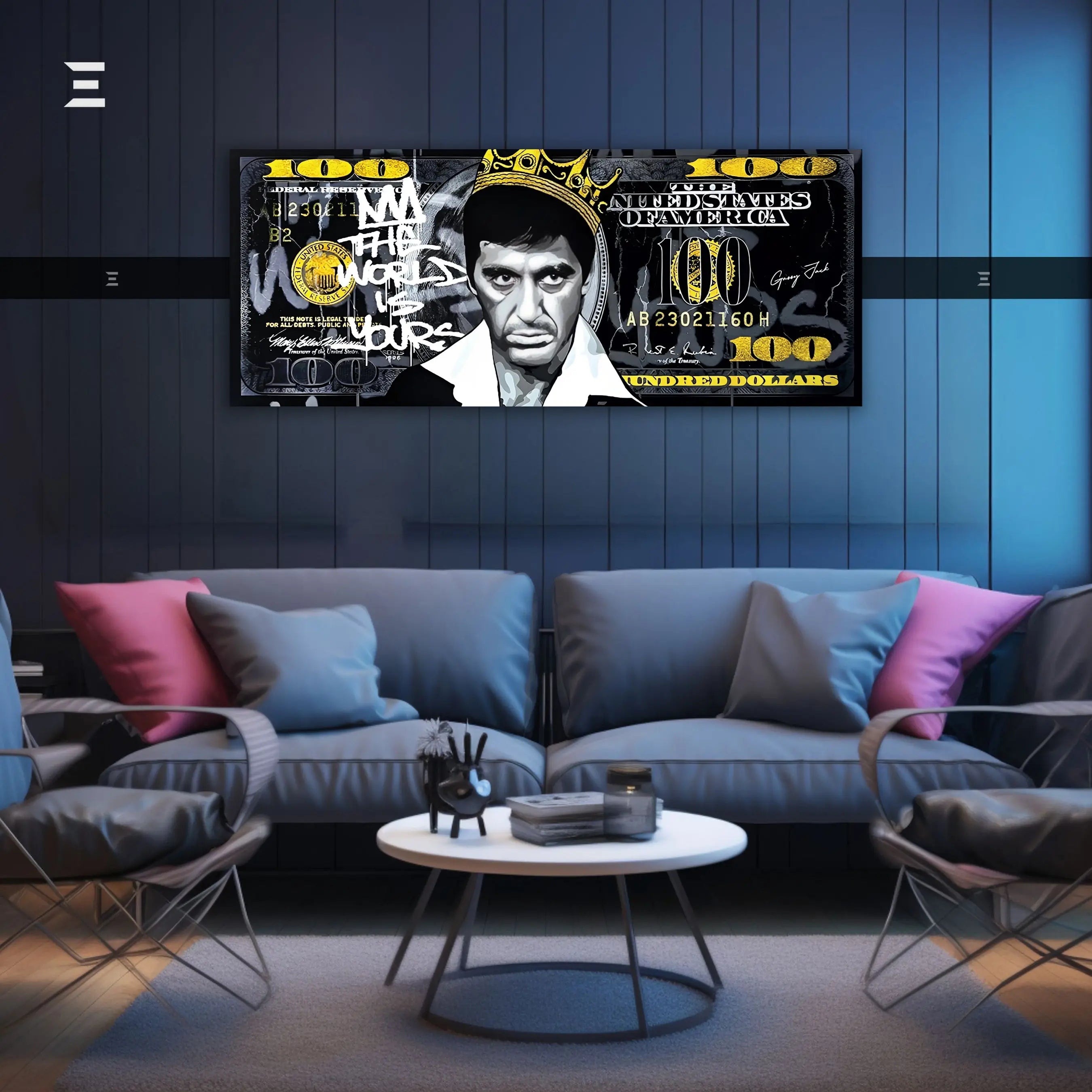 Ultra Wide Wall Art – Scarface “The World Is Yours” Dollar Edition | IBRELIA™ IBRELIA