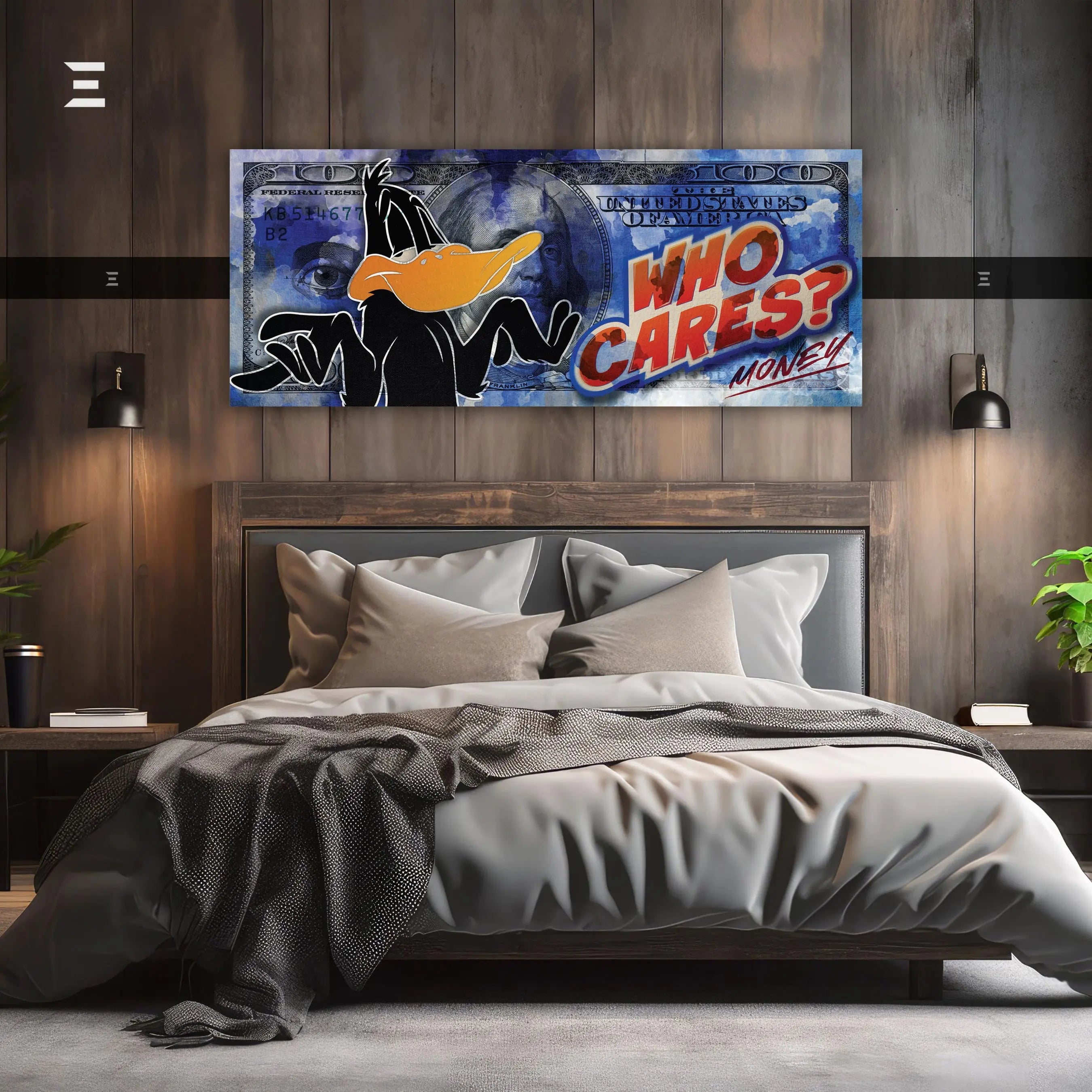 Ultra Wide Wall Art – Daffy Duck “Who Cares? Money” Dollar Design | IBRELIA IBRELIA