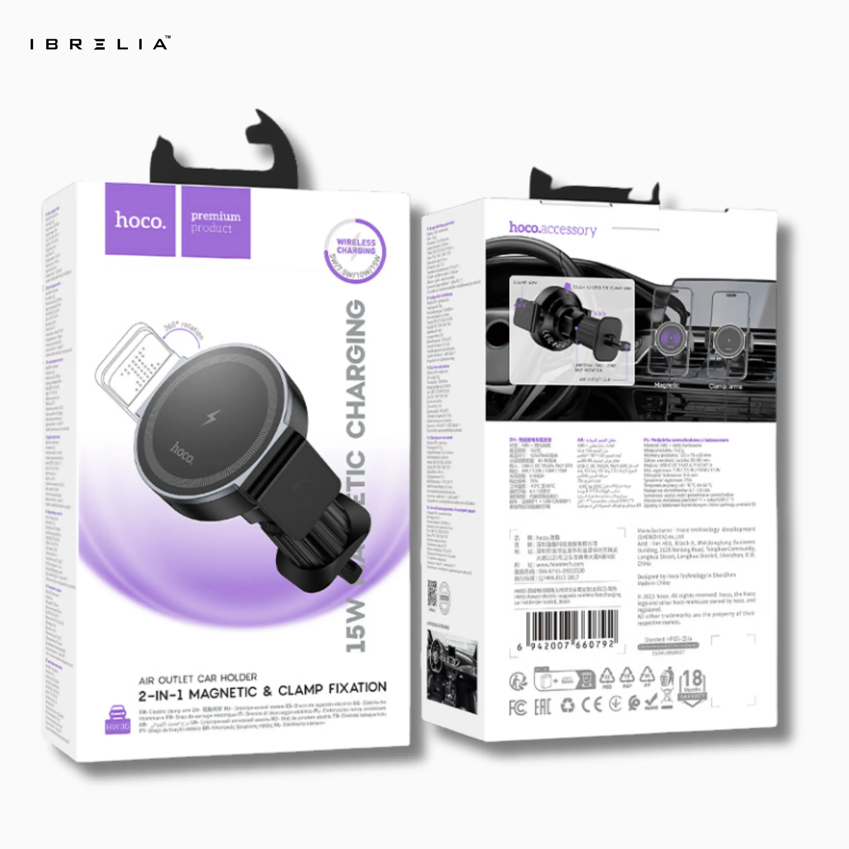 HOCO HW35 Magnetic Wireless Fast Charging Car Holder – 15W Power Electric Air Vent Mount | IBRELIA™ IBRELIA