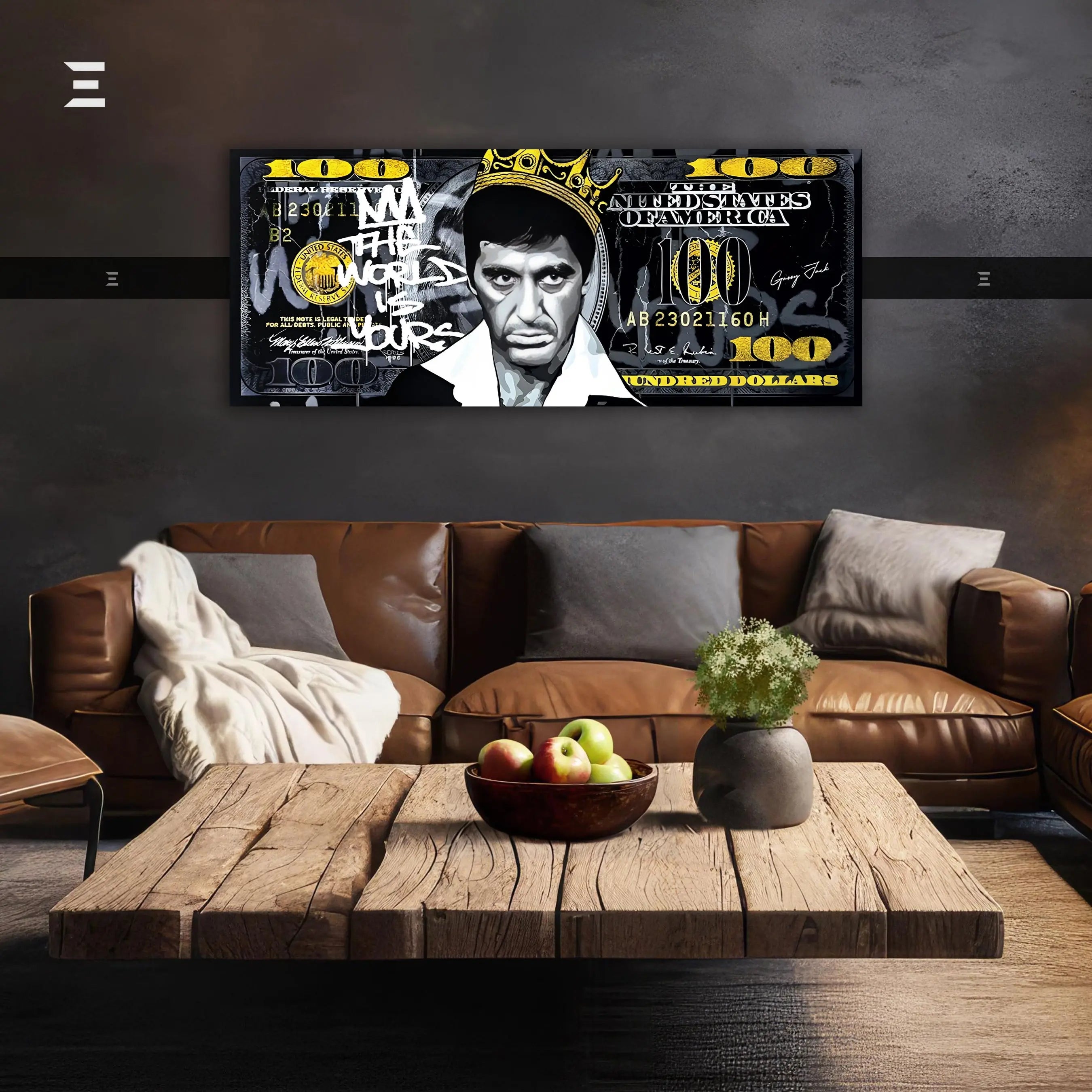 Ultra Wide Wall Art – Scarface “The World Is Yours” Dollar Edition | IBRELIA™ IBRELIA