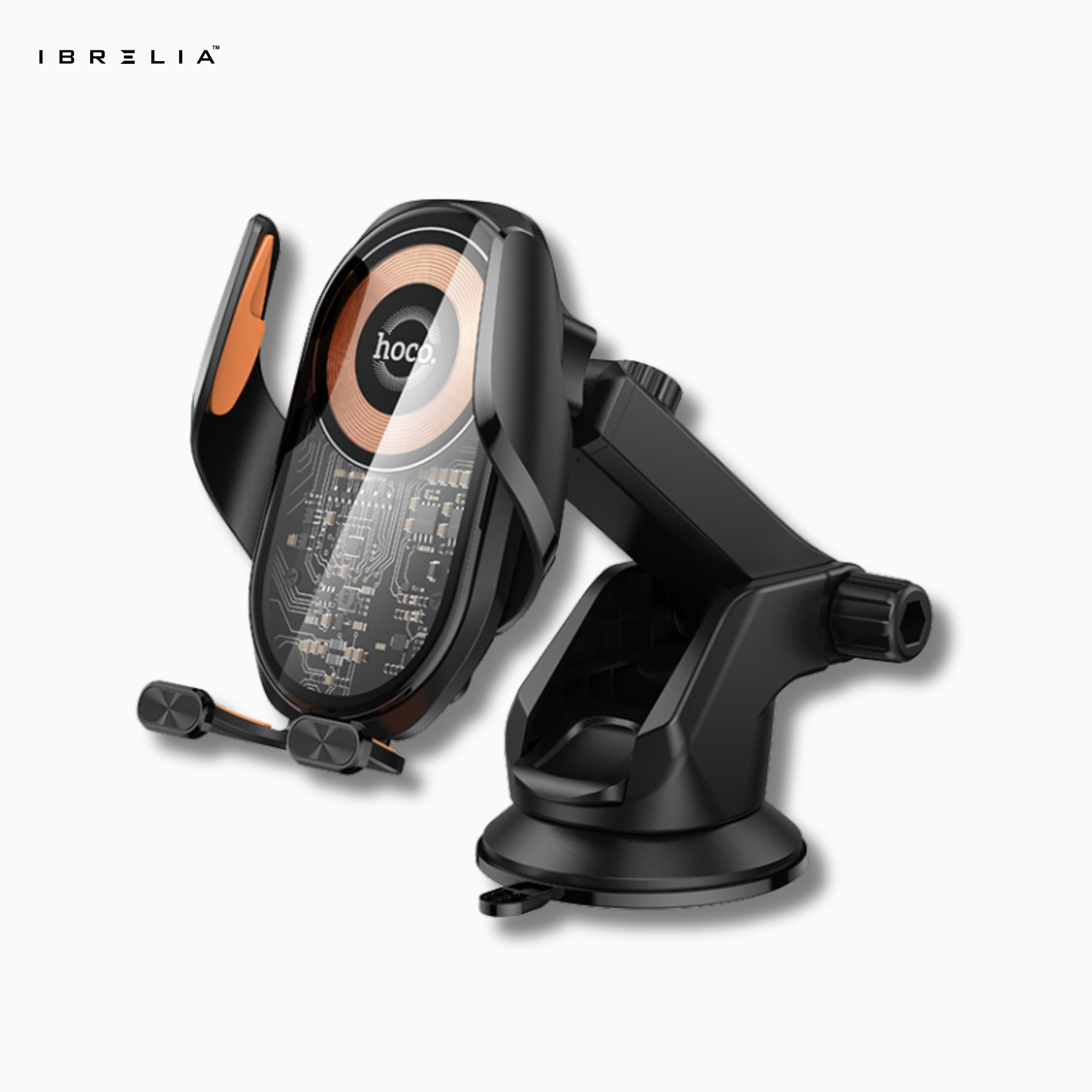 HOCO HW34 Blue Whale 3-Axis Linkage Wireless Car Holder – 15W Fast Charging Center Console Mount | IBRELIA™