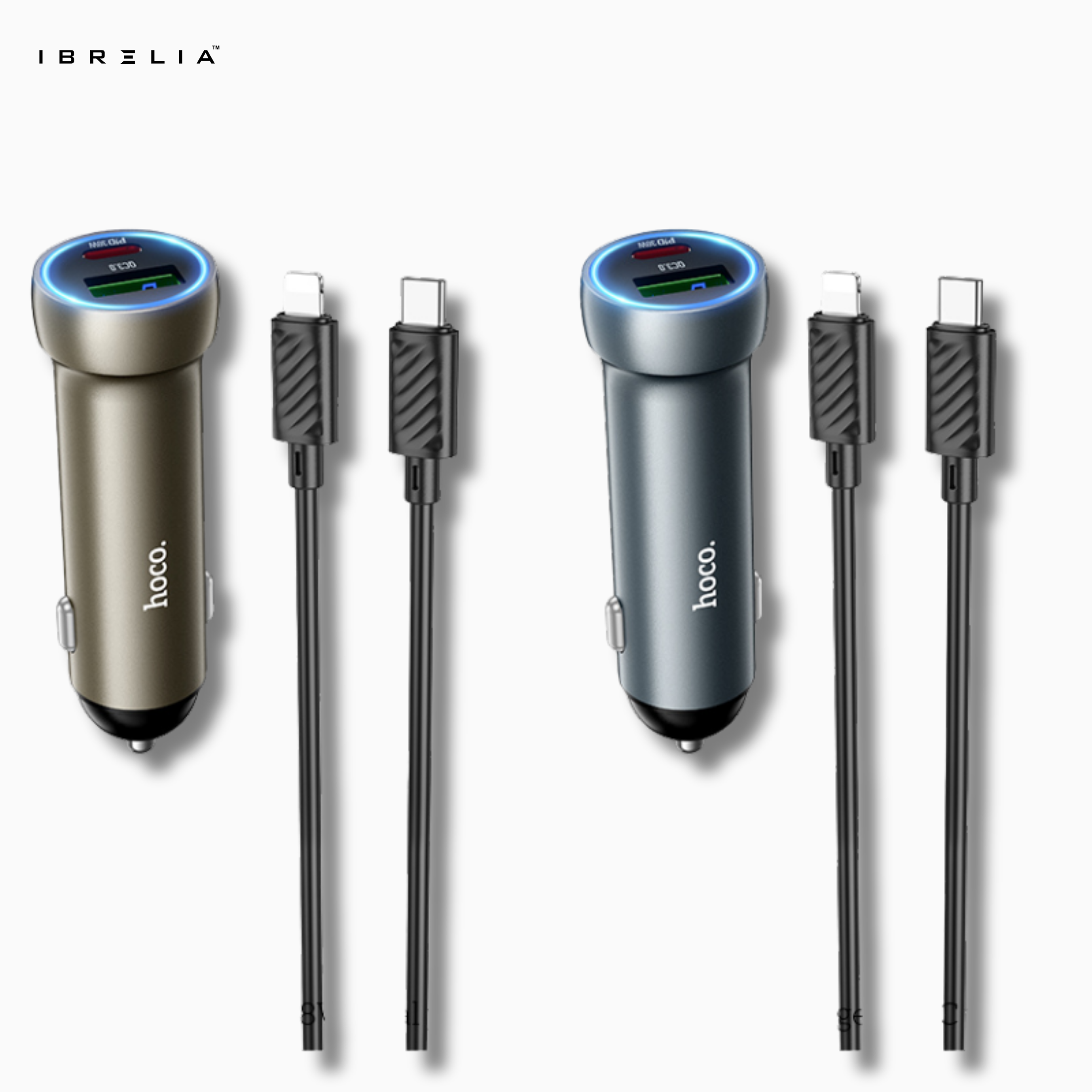 HOCO Z54A Prosperous 48W Dual-Port PD30W + QC3.0 Car Charger Set (C to iP) | IBRELIA™