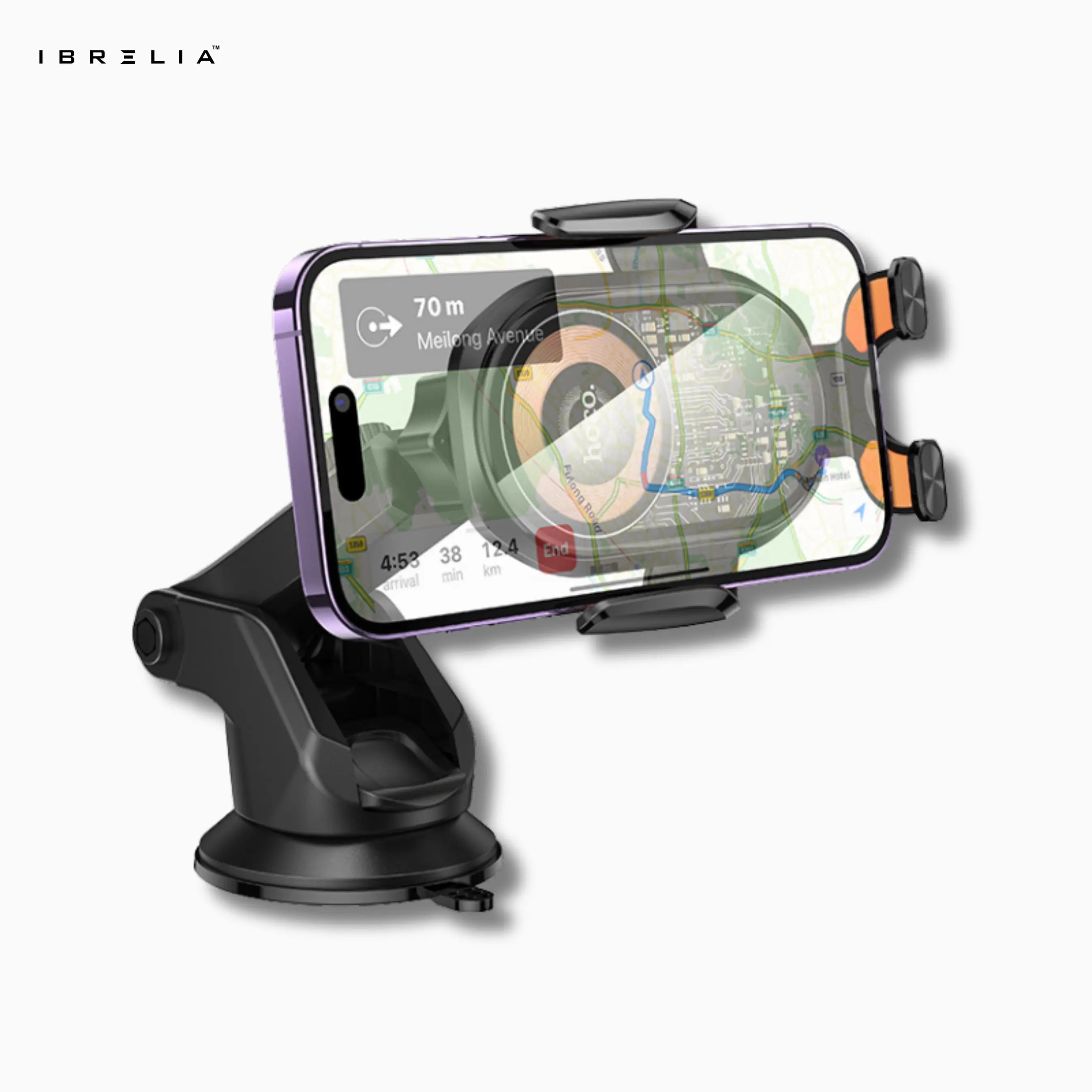 HOCO HW34 Blue Whale 3-Axis Linkage Wireless Car Holder – 15W Fast Charging Center Console Mount | IBRELIA™ IBRELIA