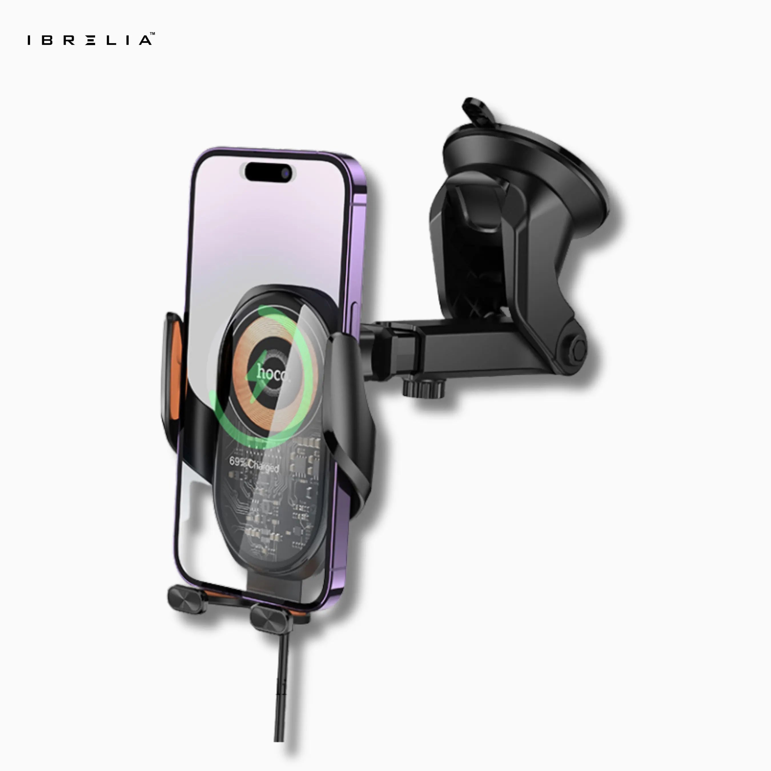 HOCO HW34 Blue Whale 3-Axis Linkage Wireless Car Holder – 15W Fast Charging Center Console Mount | IBRELIA™ IBRELIA
