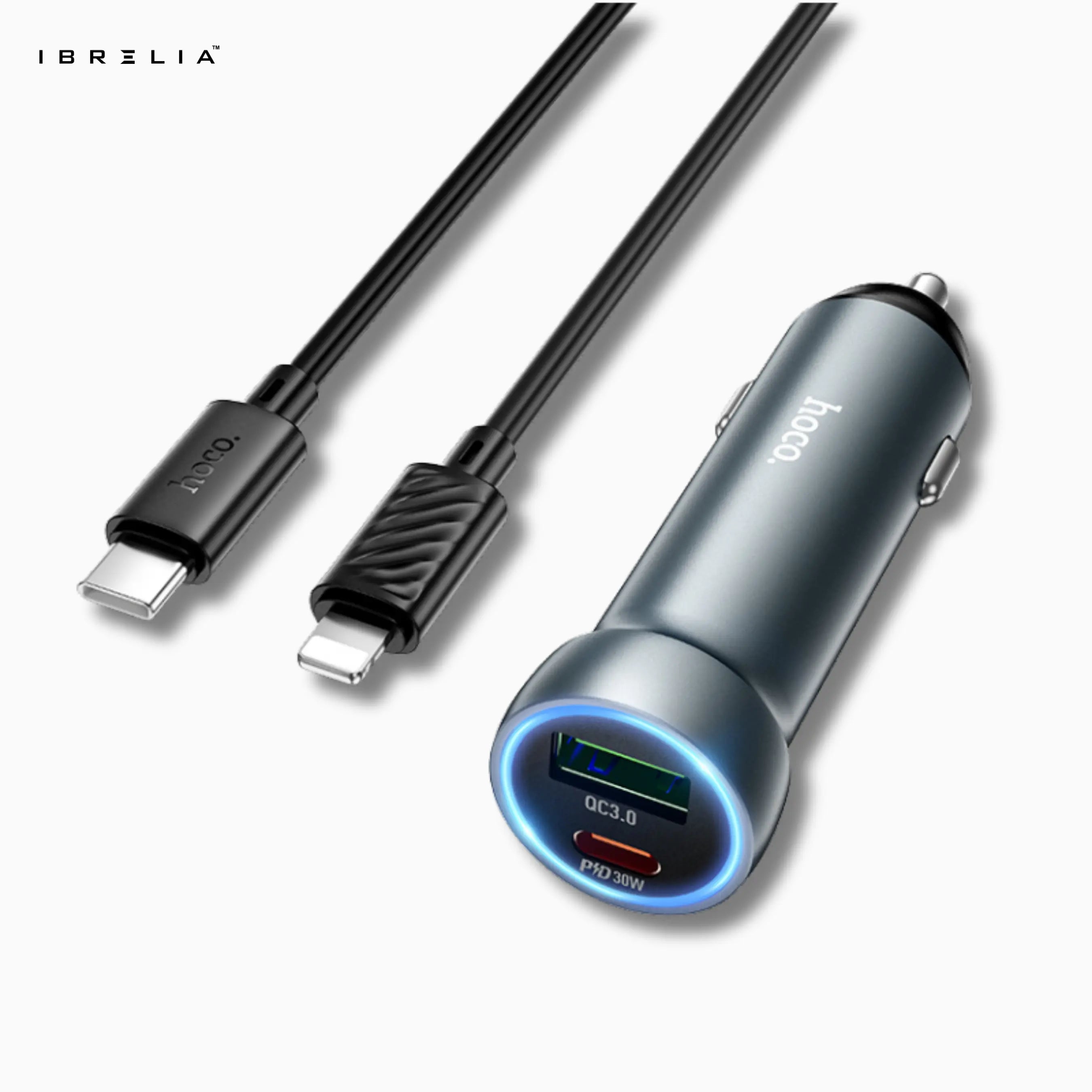 HOCO Z54A Prosperous 48W Dual-Port PD30W + QC3.0 Car Charger Set (C to iP) | IBRELIA™ IBRELIA