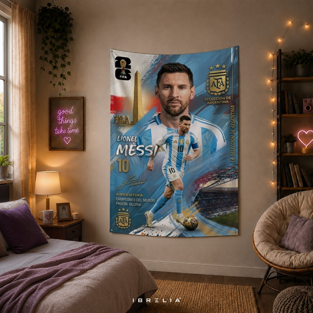 Lionel Messi – Argentina National Team – Premium Jute Fabric Tapestry – IBRELIA™