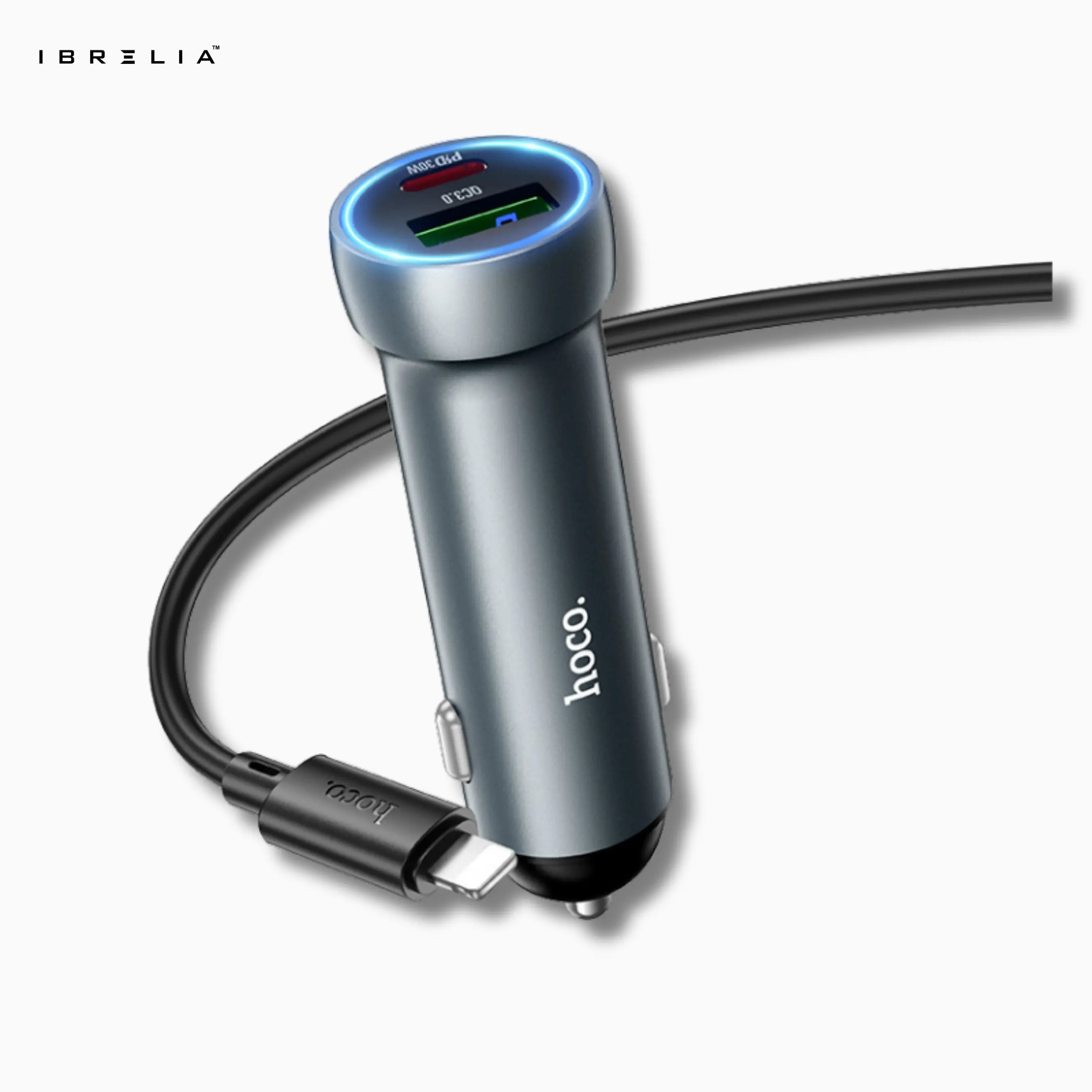 HOCO Z54A Prosperous 48W Dual-Port PD30W + QC3.0 Car Charger Set (C to iP) | IBRELIA™ IBRELIA