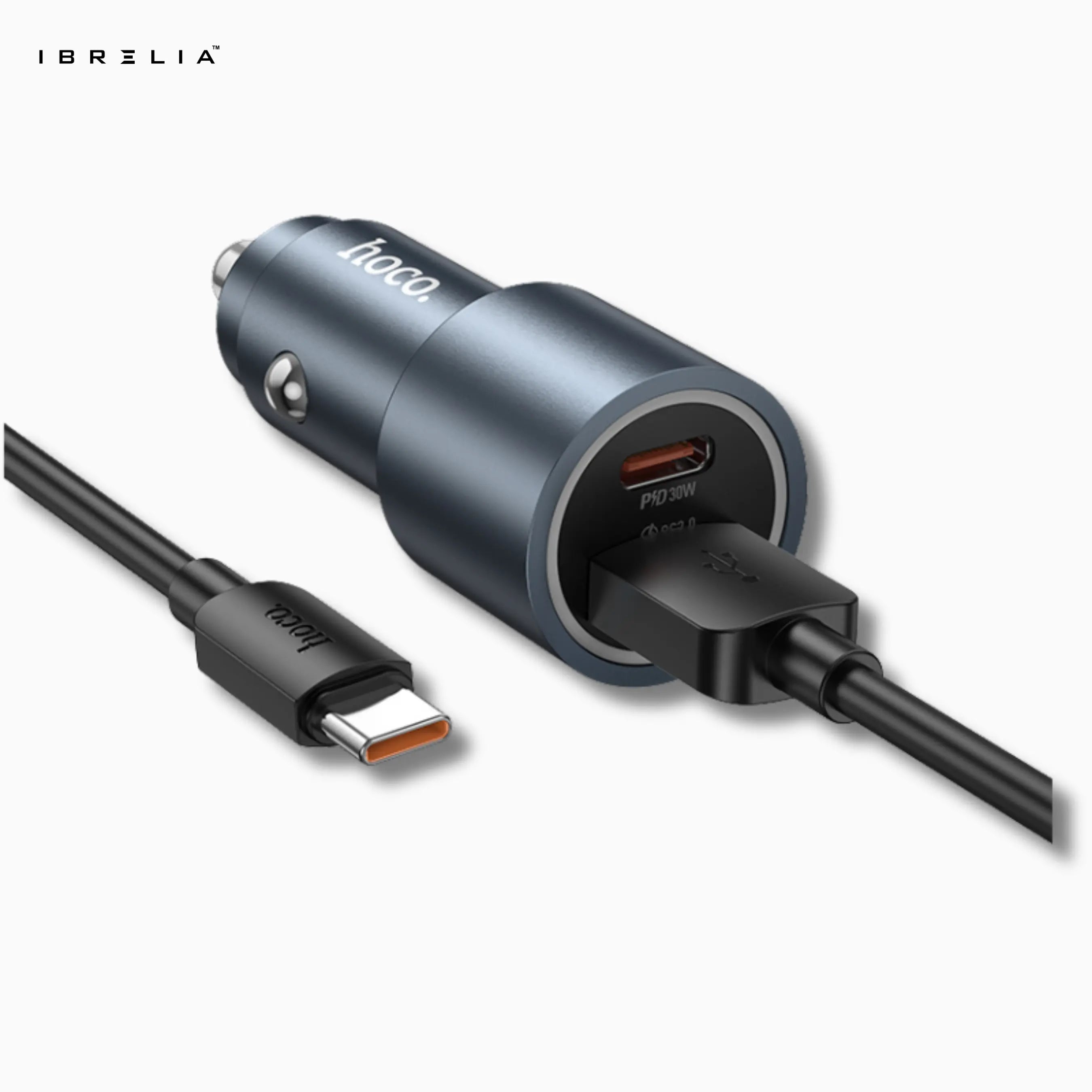 HOCO Z60 Bloom 48W Dual-Port Car Charger Set – PD30W + QC3.0 Fast Charging (USB-A to Type-C Cable) | IBRELIA™ IBRELIA