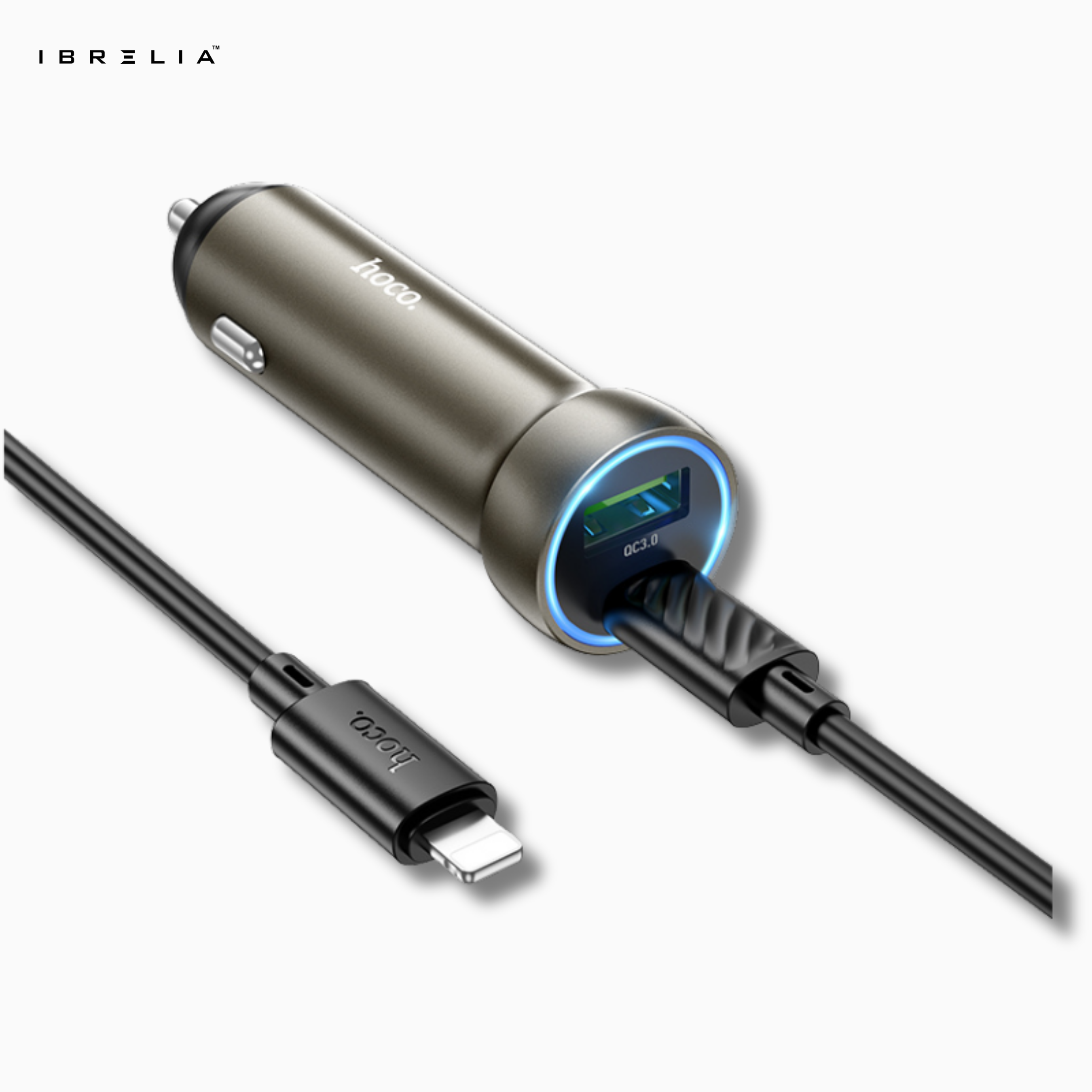 HOCO Z54A Prosperous 48W Dual-Port PD30W + QC3.0 Car Charger Set (C to iP) | IBRELIA™