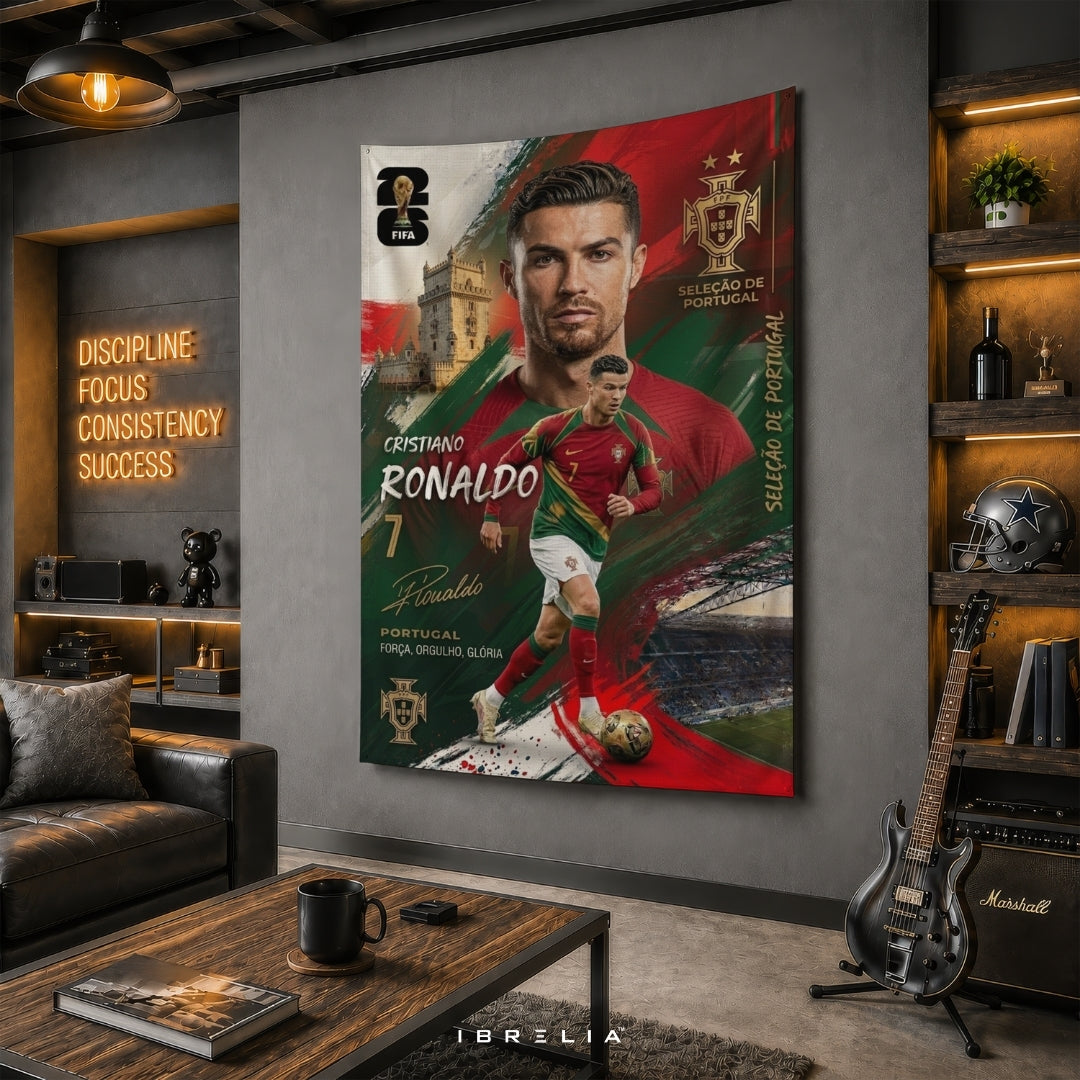 Cristiano Ronaldo – Portugal National Team – Premium Jute Fabric Tapestry – IBRELIA™