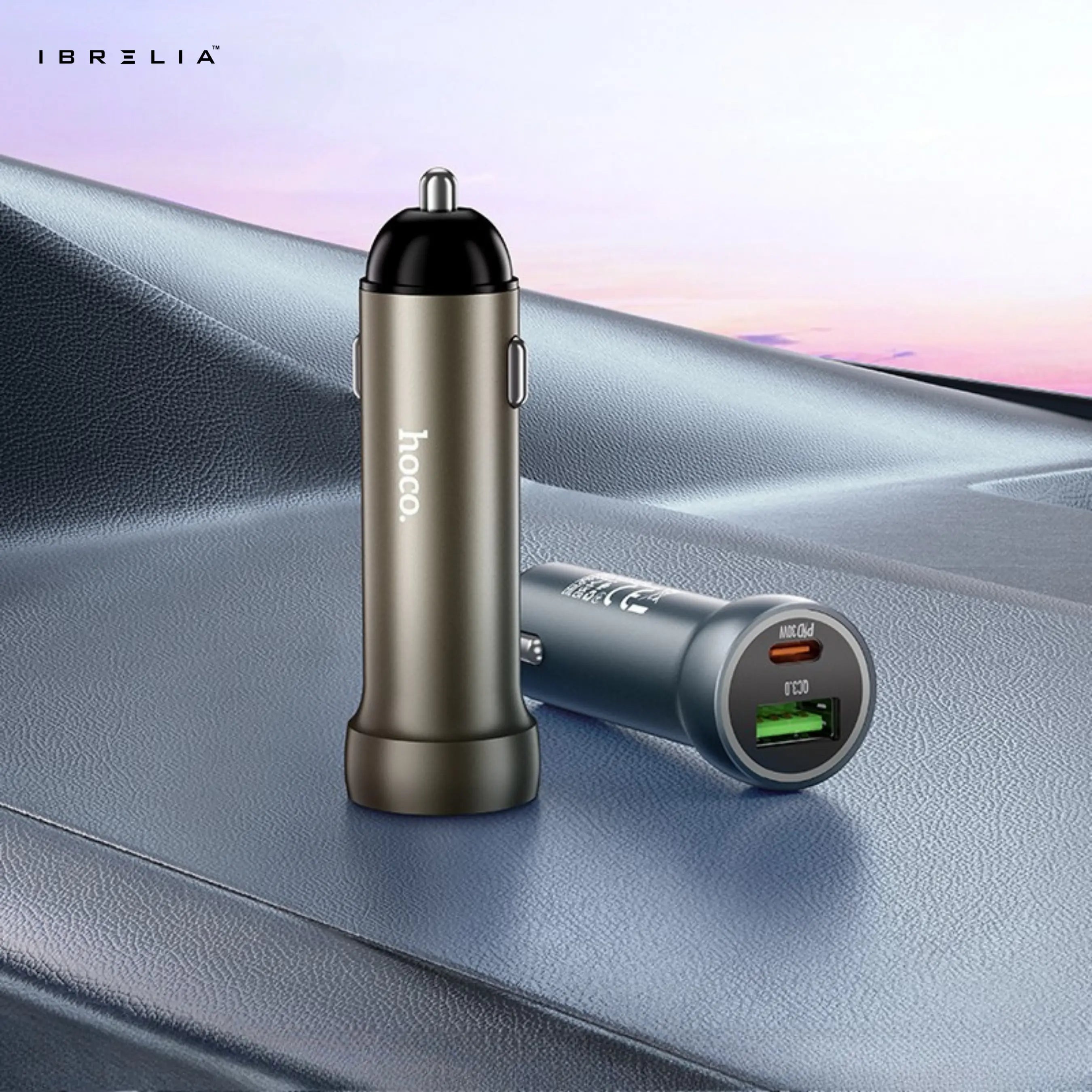 HOCO Z54A Prosperous 48W Dual-Port PD30W + QC3.0 Car Charger Set (C to iP) | IBRELIA™ IBRELIA