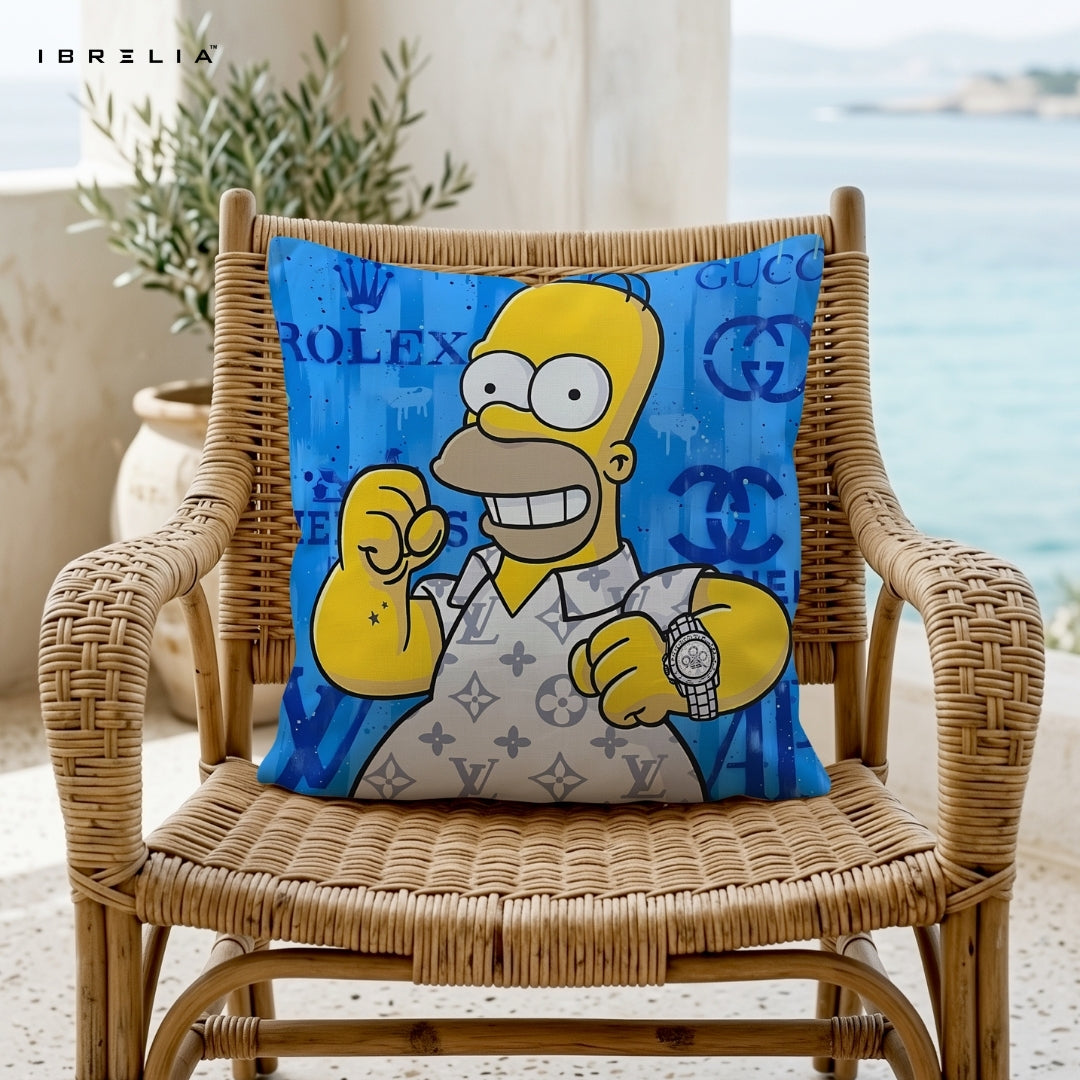 Homer Simpson Luxury Cushion – Street Style Cartoon Designer Pillow 15x15 Inch | Double-Sided Print | IBRELIA™ IBRELIA