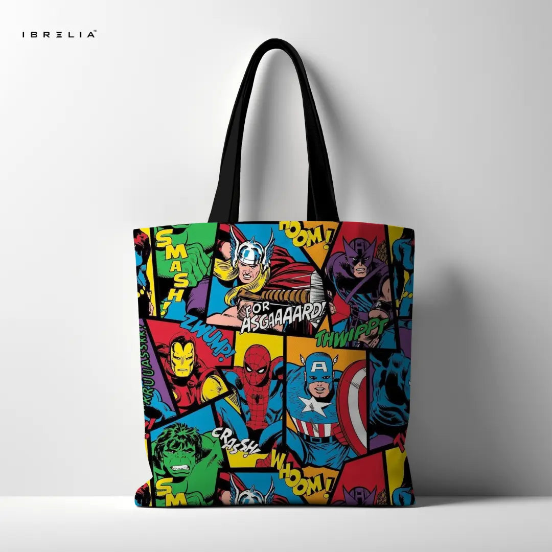 IBRELIA™ Marvel Heroes Comic Tote Bag – Premium Superhero Street Art Tote IBRELIA