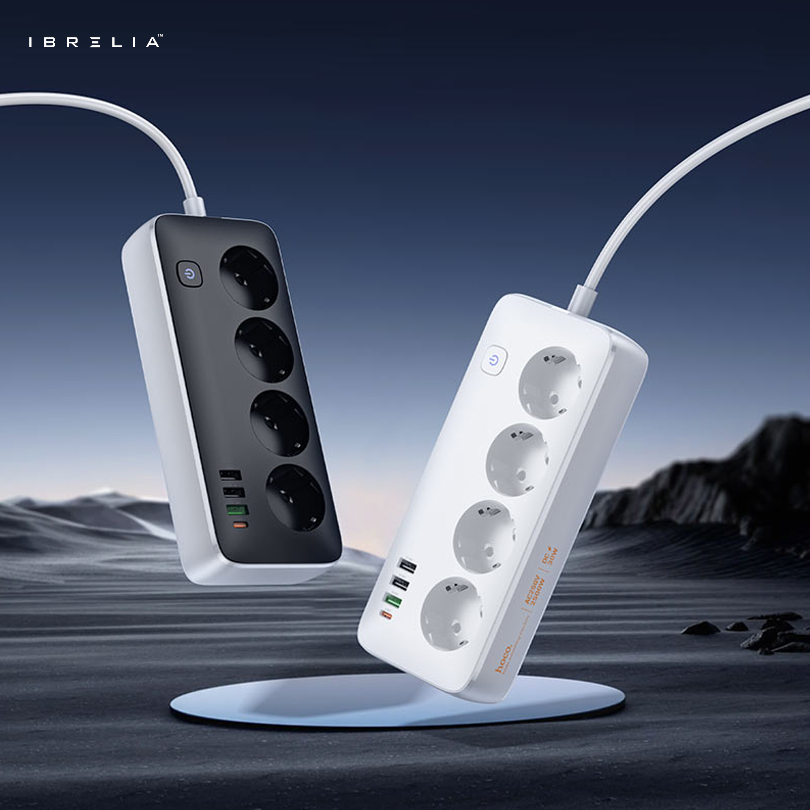 HOCO AC22 Sunlight 4-Bit Multifunctional Safety Socket (PD30W / 1C3A) – 2500W Desktop Power Strip | IBRELIA™