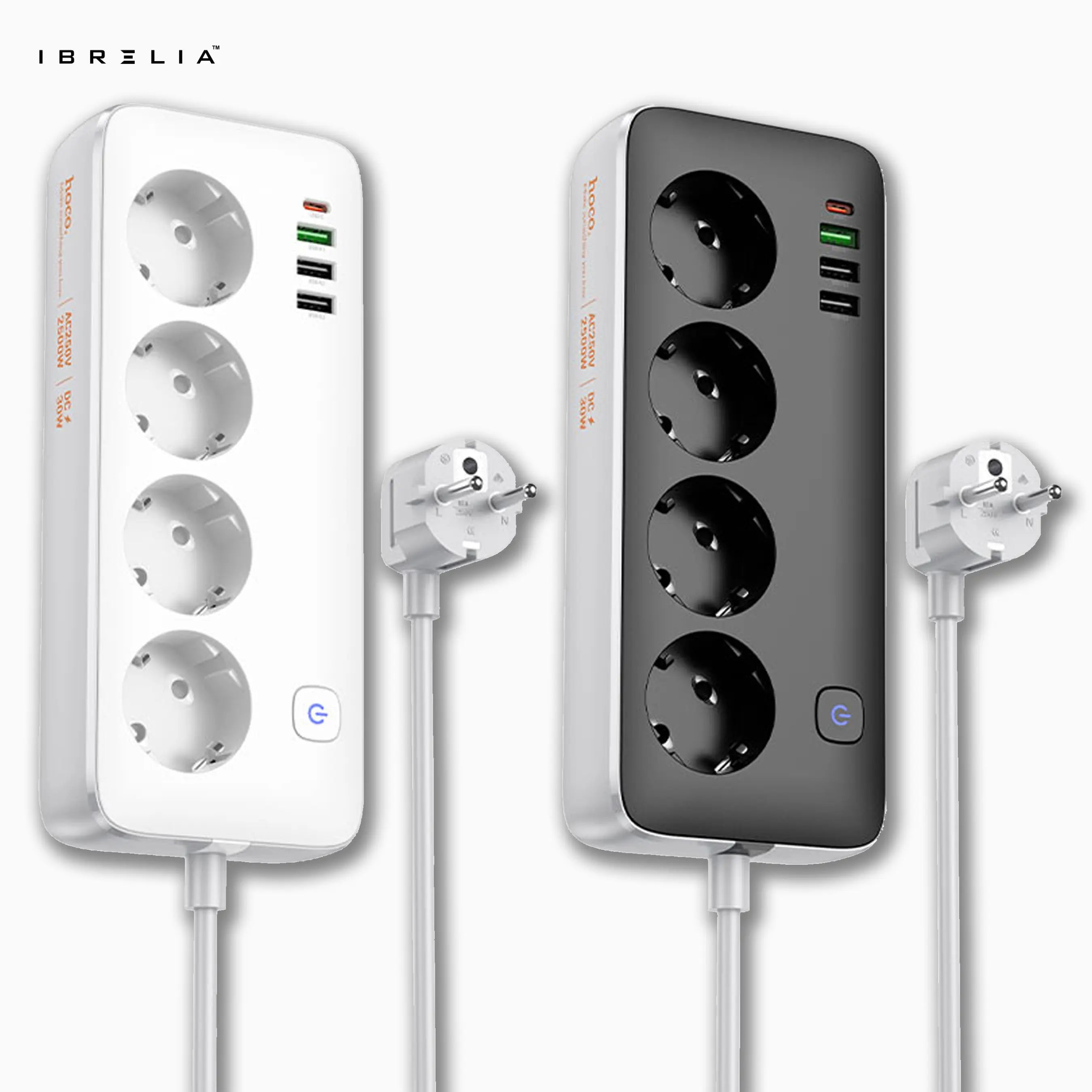 HOCO AC22 Sunlight 4-Bit Multifunctional Safety Socket (PD30W / 1C3A) – 2500W Desktop Power Strip | IBRELIA™ IBRELIA