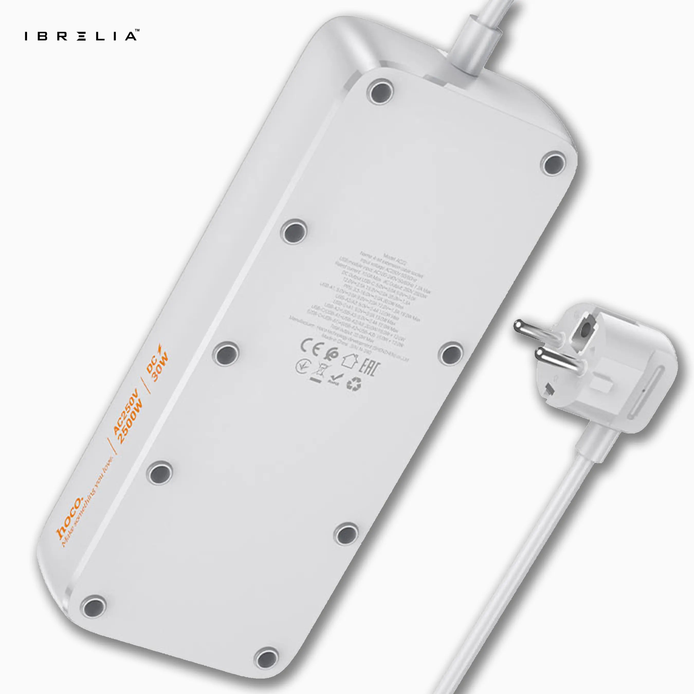 HOCO AC22 Sunlight 4-Bit Multifunctional Safety Socket (PD30W / 1C3A) – 2500W Desktop Power Strip | IBRELIA™ IBRELIA