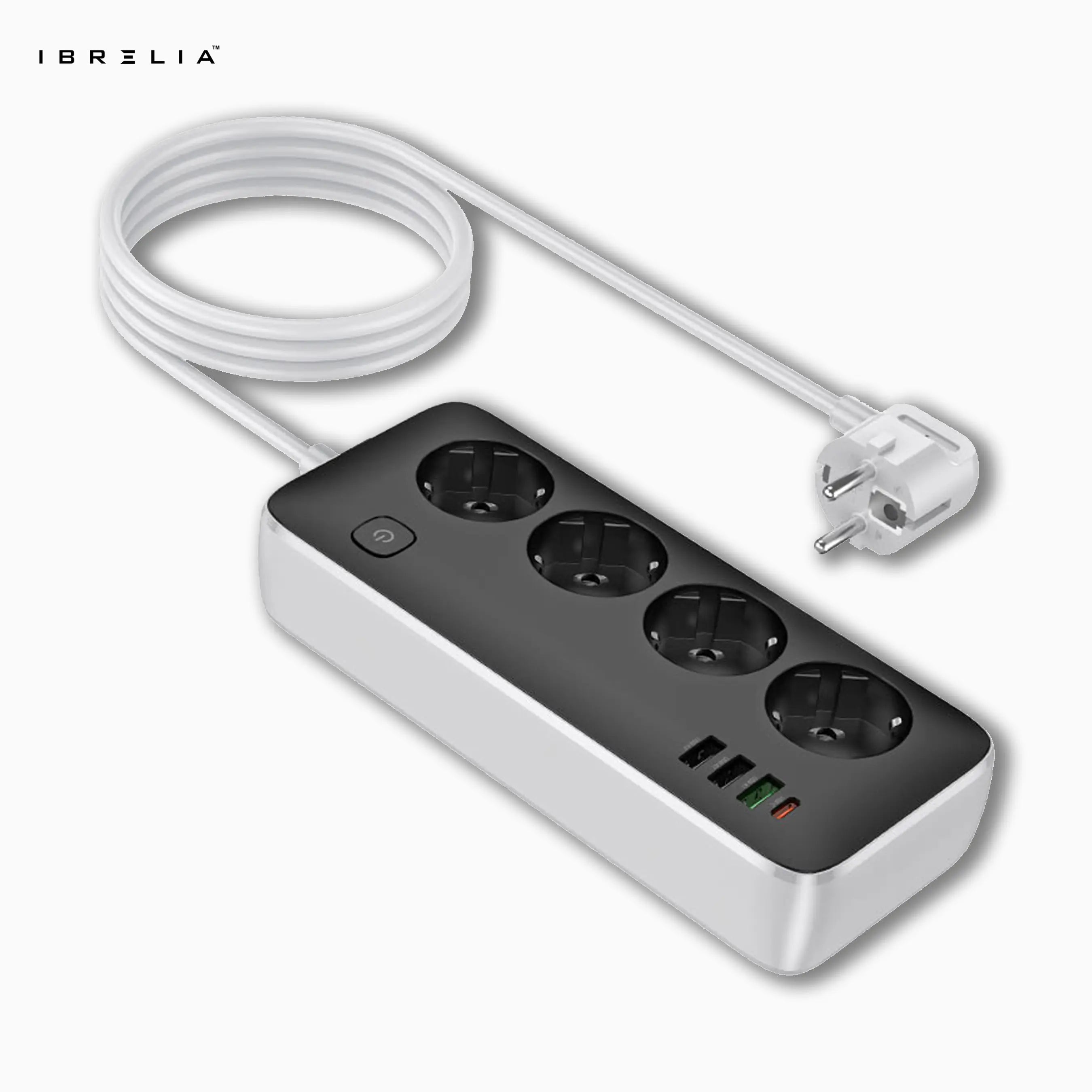 HOCO AC22 Sunlight 4-Bit Multifunctional Safety Socket (PD30W / 1C3A) – 2500W Desktop Power Strip | IBRELIA™ IBRELIA