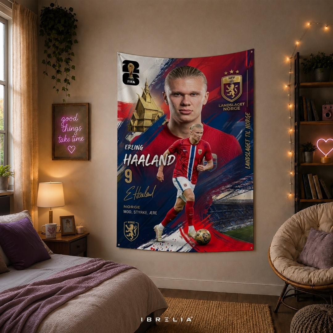 Erling Haaland – Norway National Team – Premium Jute Fabric Tapestry – IBRELIA™