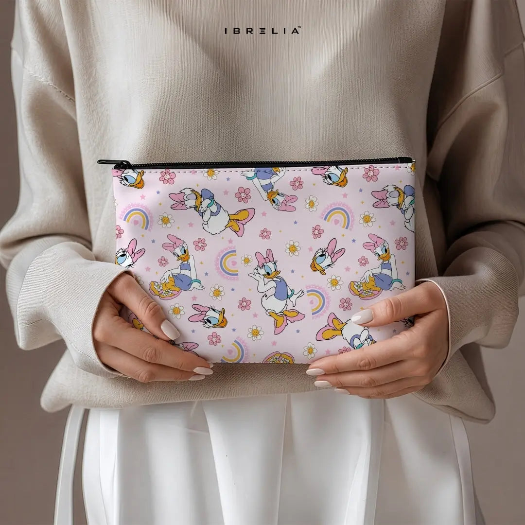 Pastel Daisy Character Makeup & Pencil Pouch – Double-Sided Print – IBRELIA™