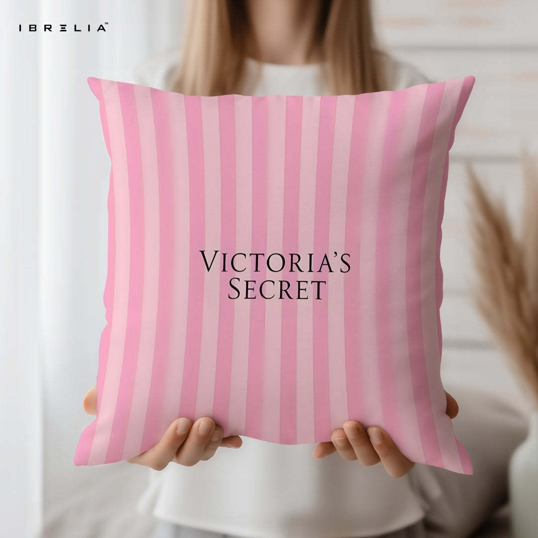 Pink Striped Victoria Aesthetic Cushion 15x15 Inch | Luxury Inspired Minimal Pillow | IBRELIA™ IBRELIA