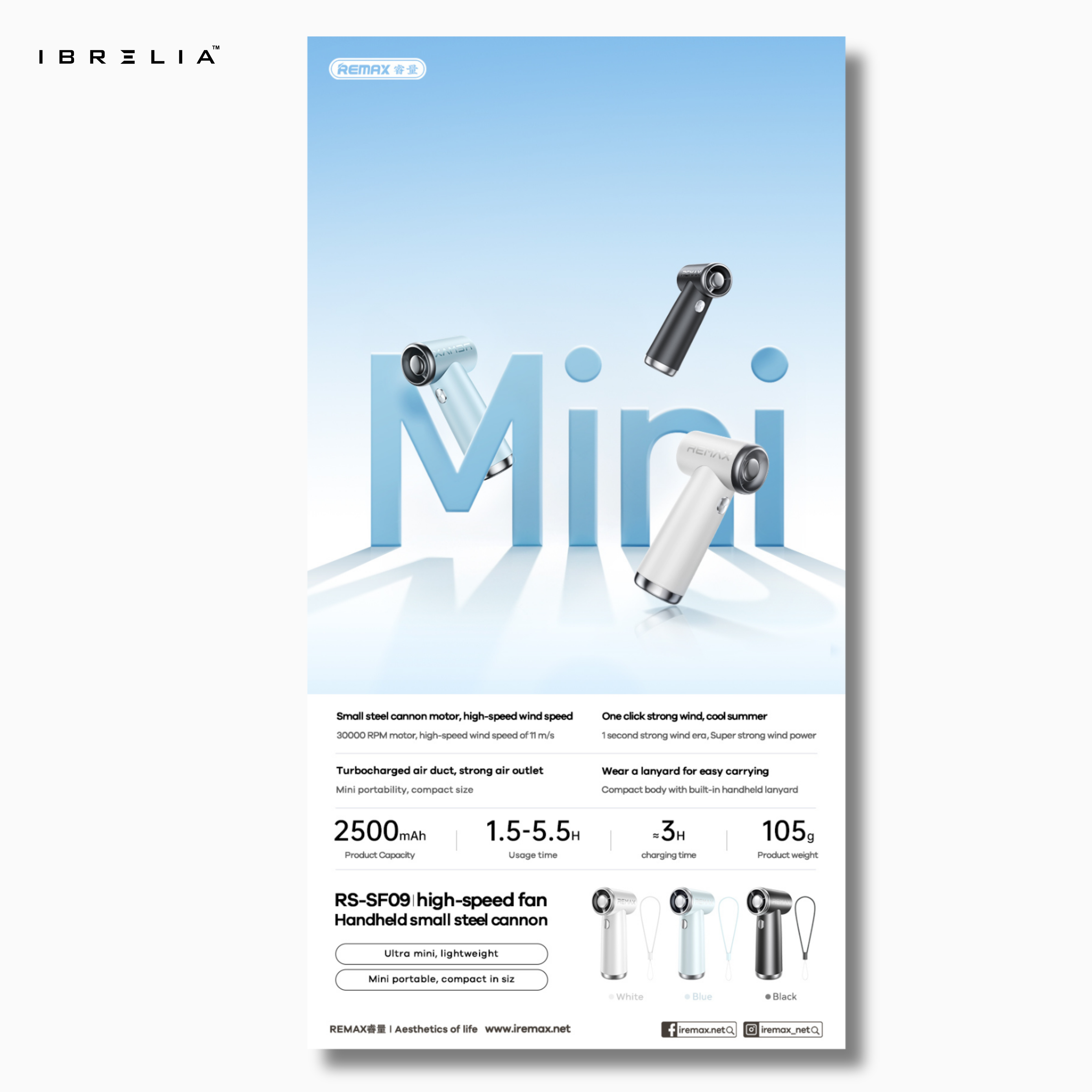 REMAX RS-SF09 Handheld Steel Cannon High-Speed Fan | Compact Turbo Airflow | Mini Portable Fan | IBRELIA™