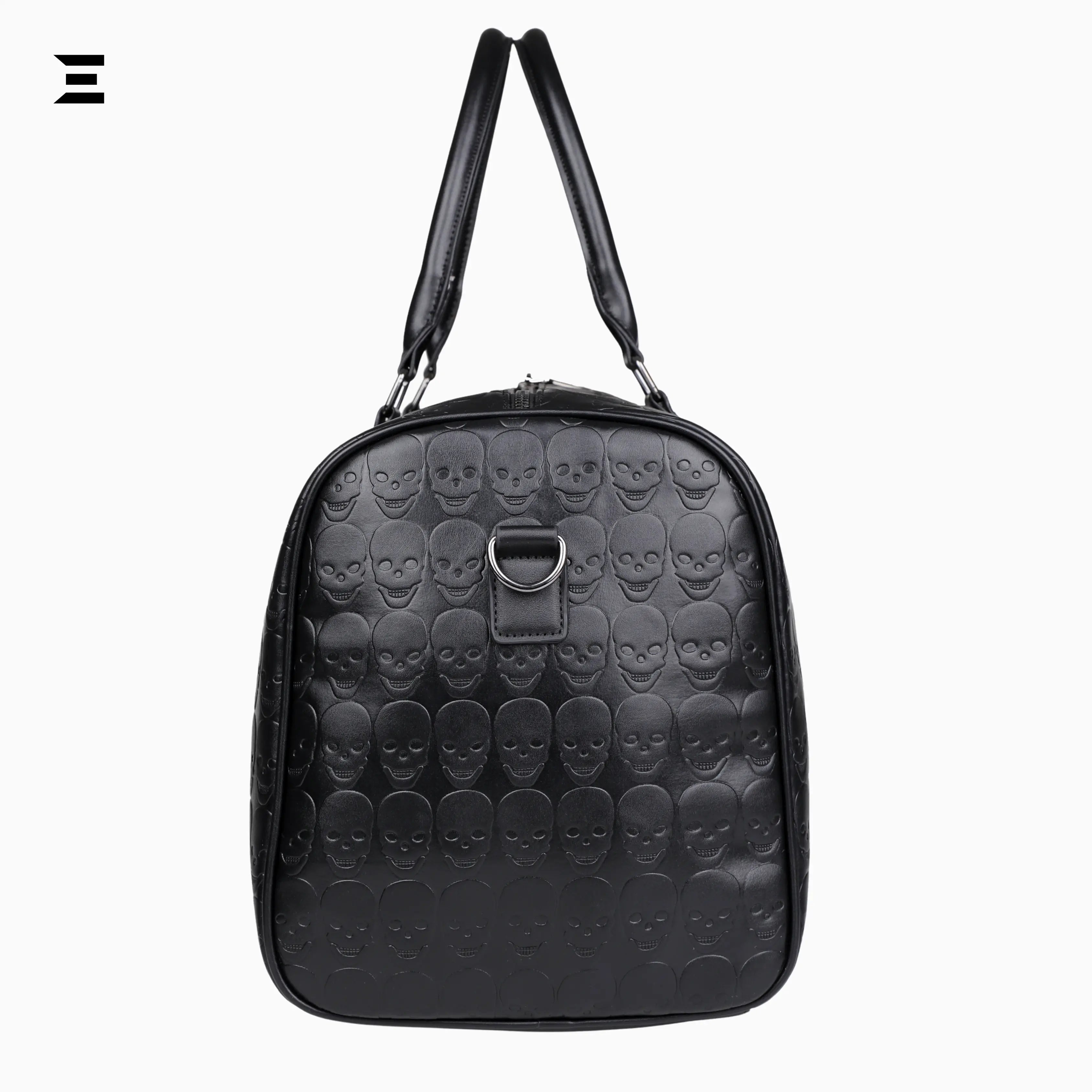 Black Skull Embossed Leather Travel Duffle Bag – Large Capacity Multi - Functional Luggage Bag - IBRELIA