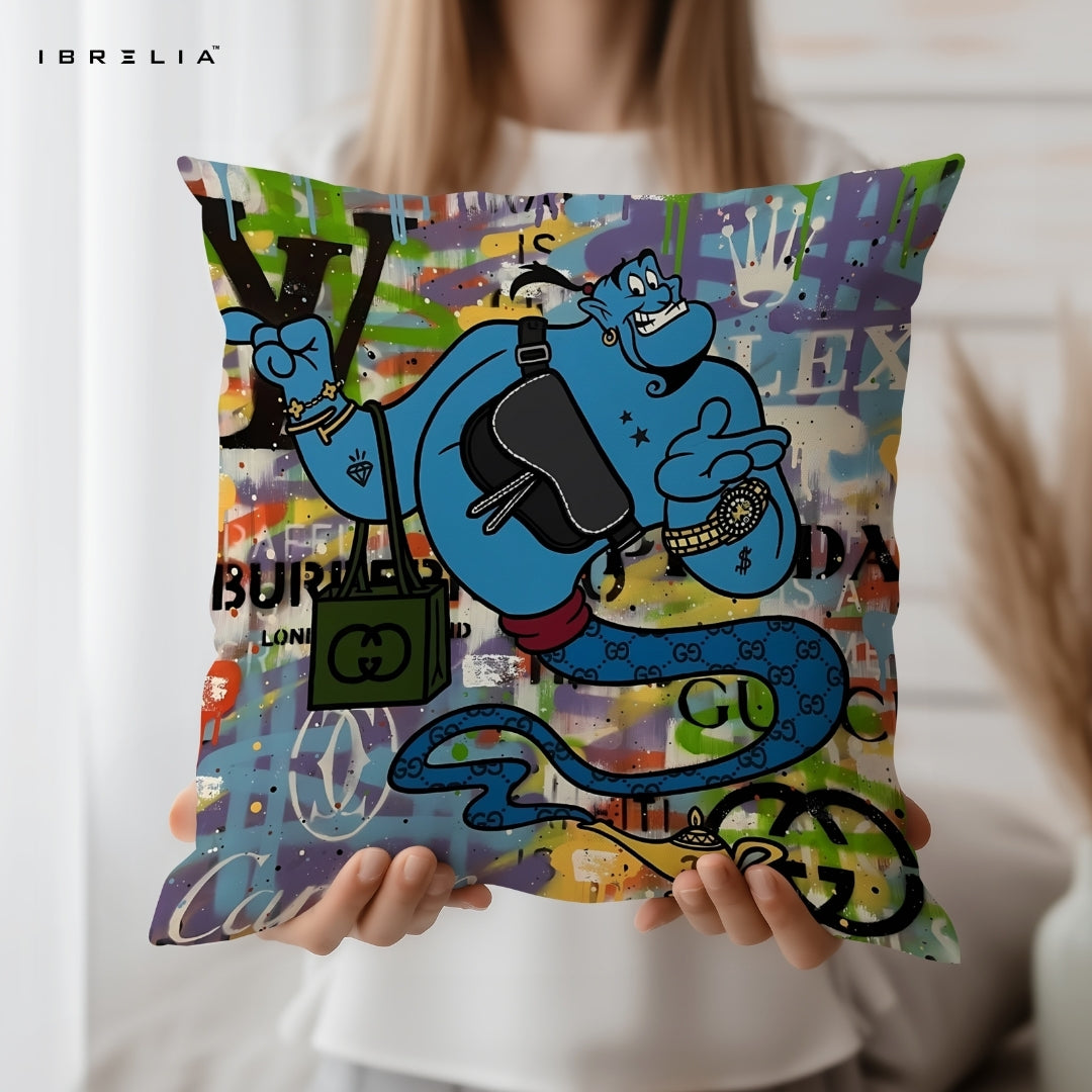 Genie Luxury Cushion – Aladdin Cartoon Street Art Pillow 15x15 Inch | Double-Sided Print | IBRELIA™ IBRELIA