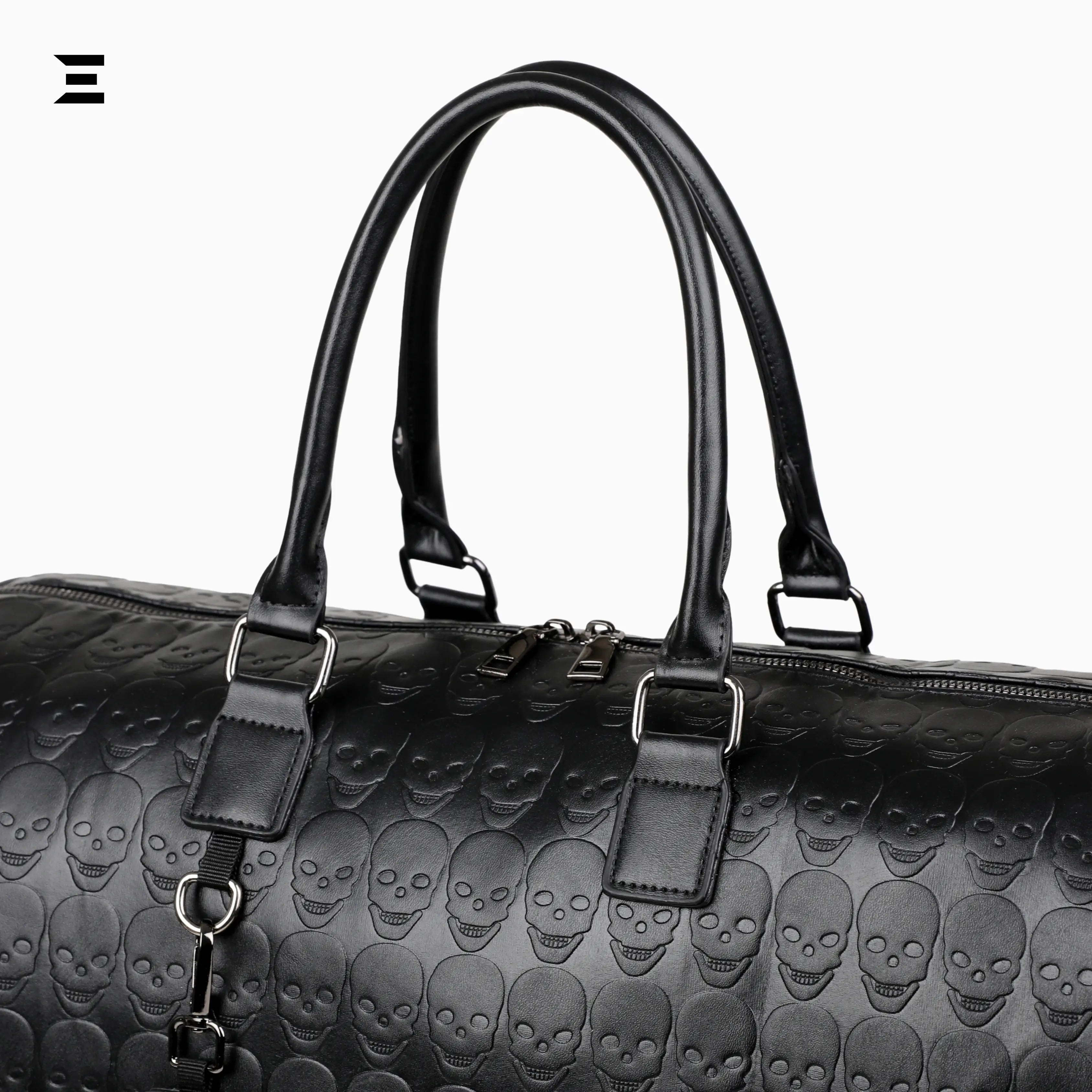Black Skull Embossed Leather Travel Duffle Bag – Large Capacity Multi - Functional Luggage Bag - IBRELIA