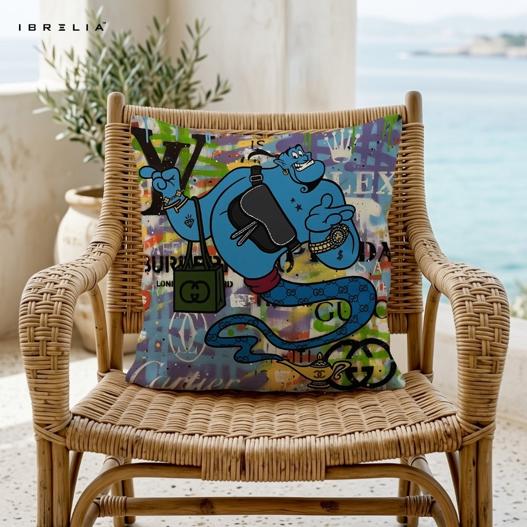 Genie Luxury Cushion – Aladdin Cartoon Street Art Pillow 15x15 Inch | Double-Sided Print | IBRELIA™ IBRELIA