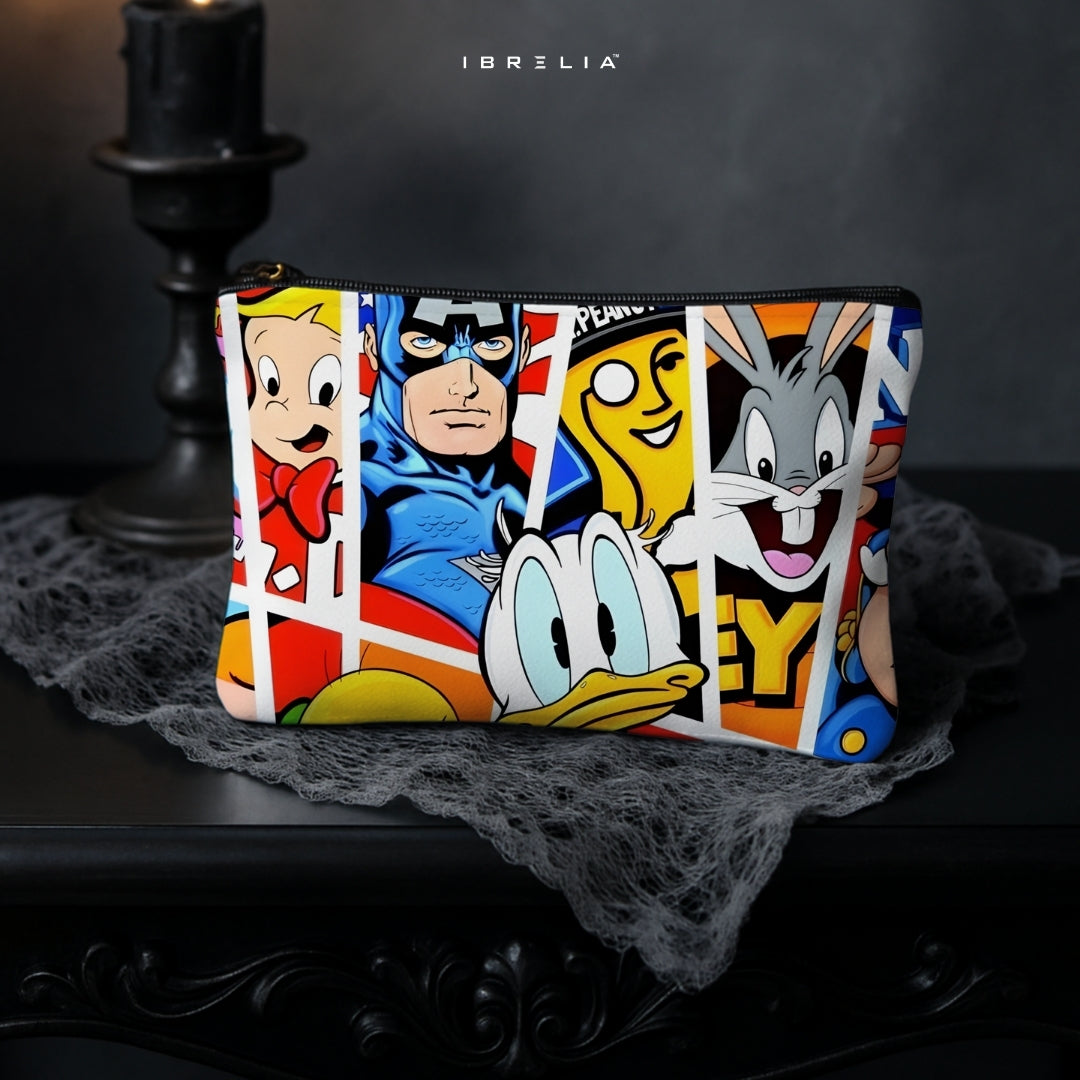 Retro Pop Culture Collage Makeup & Pencil Pouch – Comic Cartoon Aesthetic Organizer – IBRELIA™