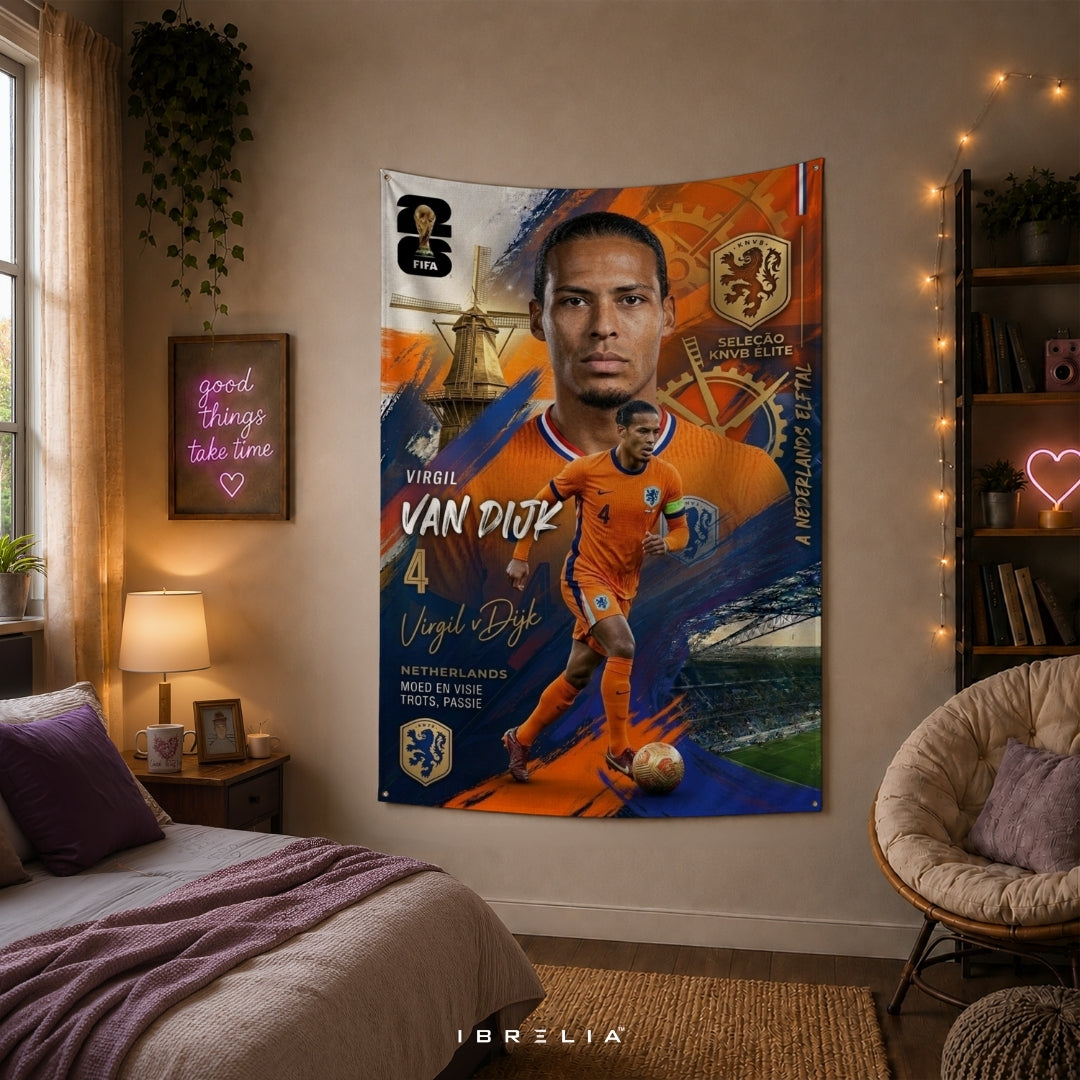 Virgil van Dijk – Netherlands National Team – Premium Jute Fabric Tapestry – IBRELIA™