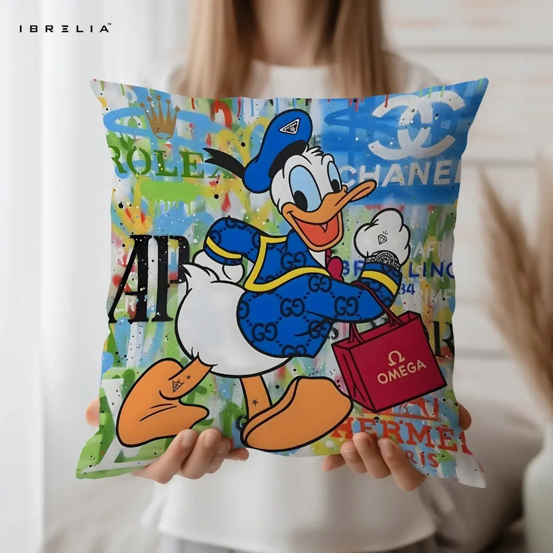 Donald Duck Luxury Cushion – Disney Cartoon Street Art Pillow 15x15 Inch | Double-Sided Print | IBRELIA™ IBRELIA