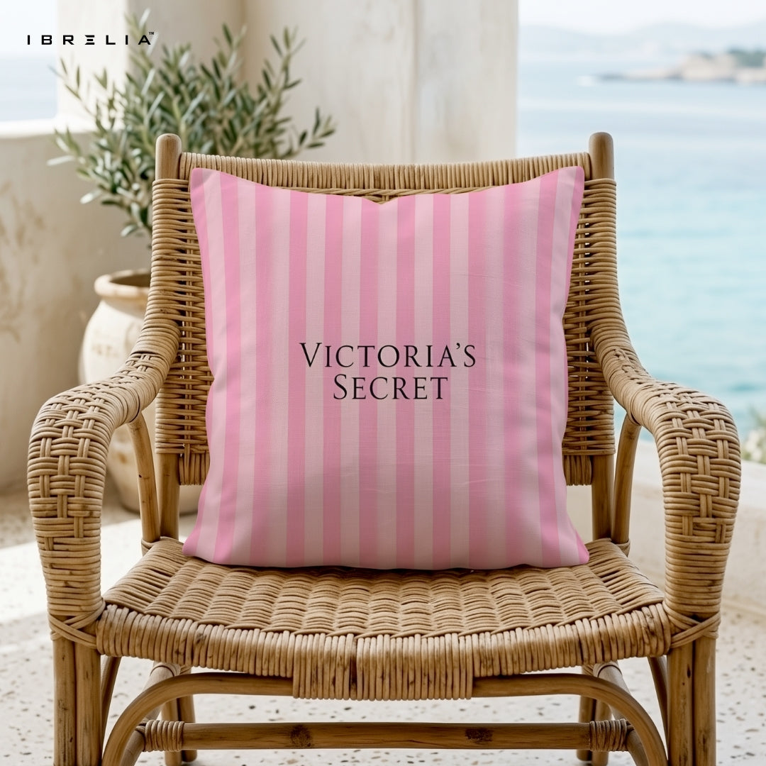 Pink Striped Victoria Aesthetic Cushion 15x15 Inch | Luxury Inspired Minimal Pillow | IBRELIA™ IBRELIA
