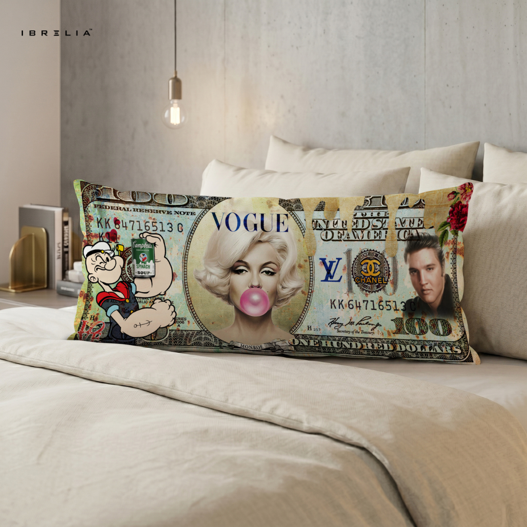 IBRELIA™ Vogue Pop Icons Ultra Wide Cushion – Premium Jute Luxury Sofa Pillow (46 x 19 Inches) IBRELIA