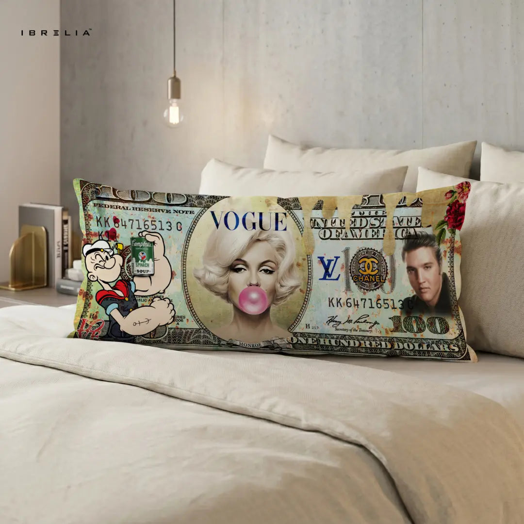 IBRELIA™ Vogue Pop Icons Ultra Wide Cushion – Premium Jute Luxury Sofa Pillow (46 x 19 Inches) IBRELIA